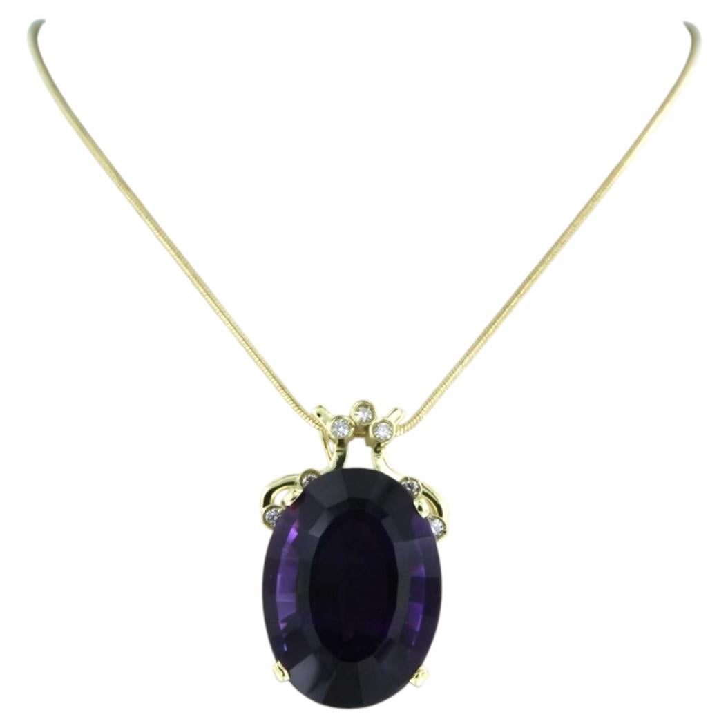 Necklace with pendant set with amethyst and diamonds 14k and 18k gold - 50 cm