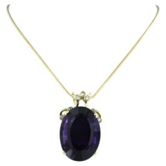 Necklace with pendant set with amethyst and diamonds 14k and 18k gold - 50 cm