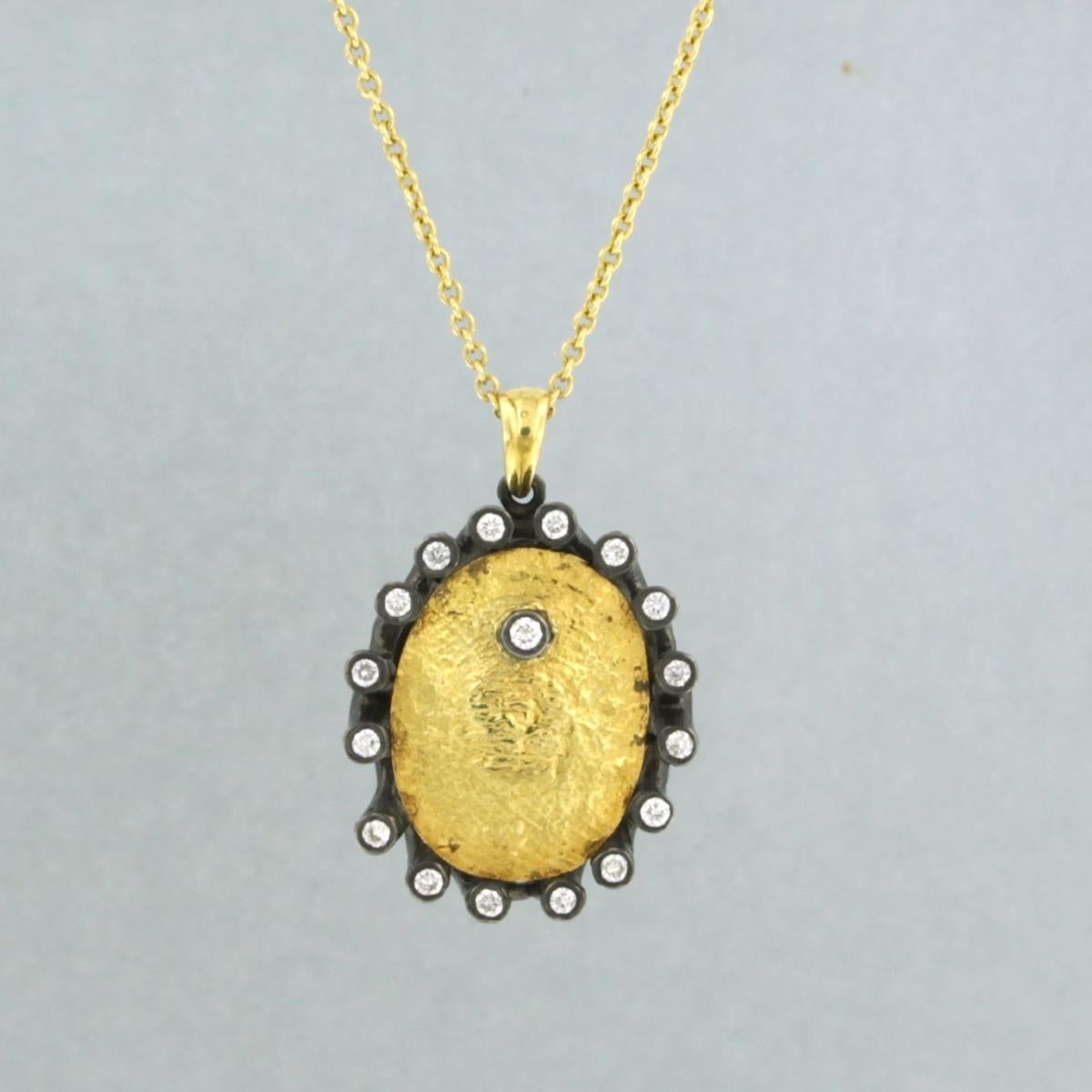 Modern Necklace with pendant set with diamond 18k gold with silver For Sale