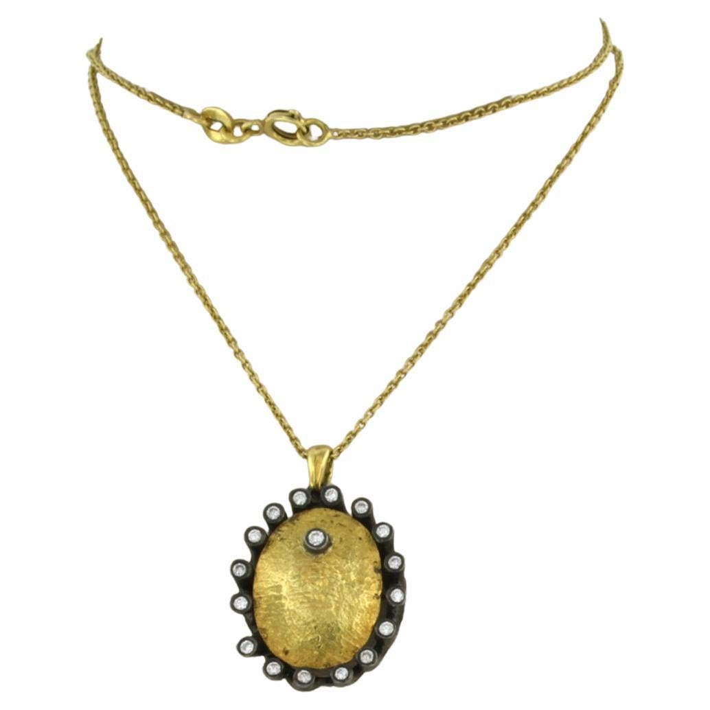 Necklace with pendant set with diamond 18k gold with silver For Sale