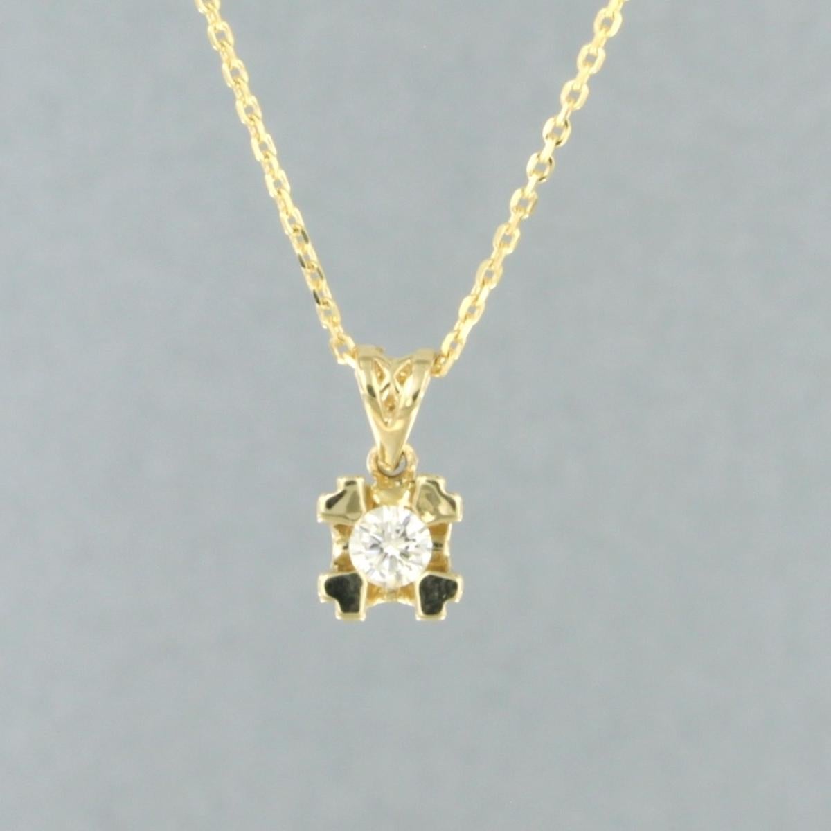 Modern Necklace with pendant set with diamond up to 0.12ct 14k yellow gold For Sale