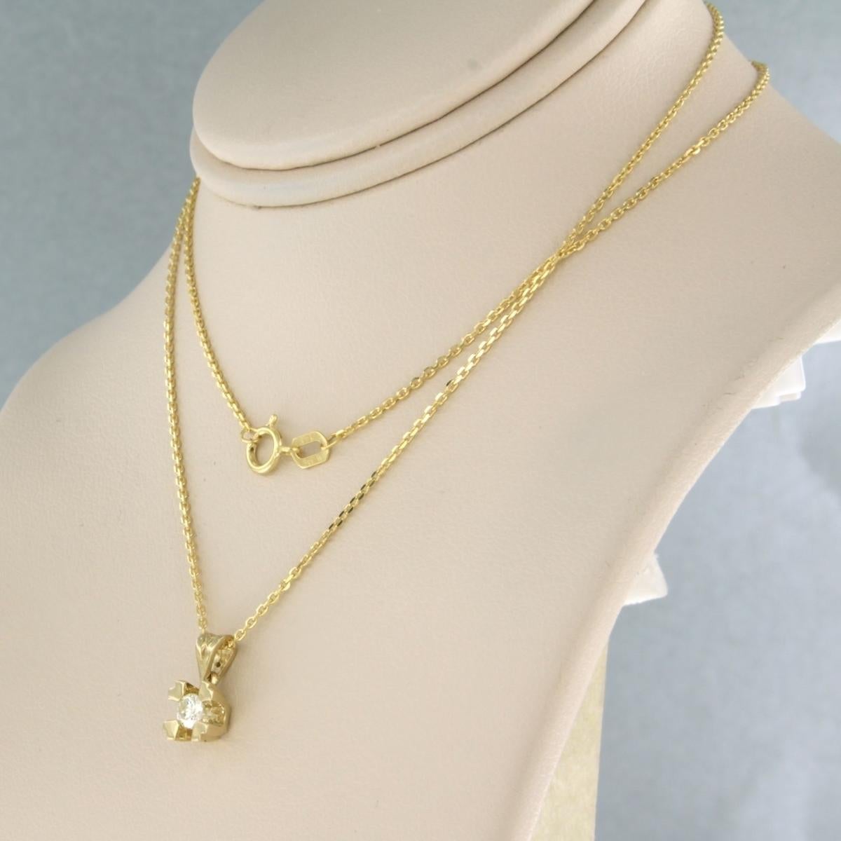 Brilliant Cut Necklace with pendant set with diamond up to 0.12ct 14k yellow gold For Sale