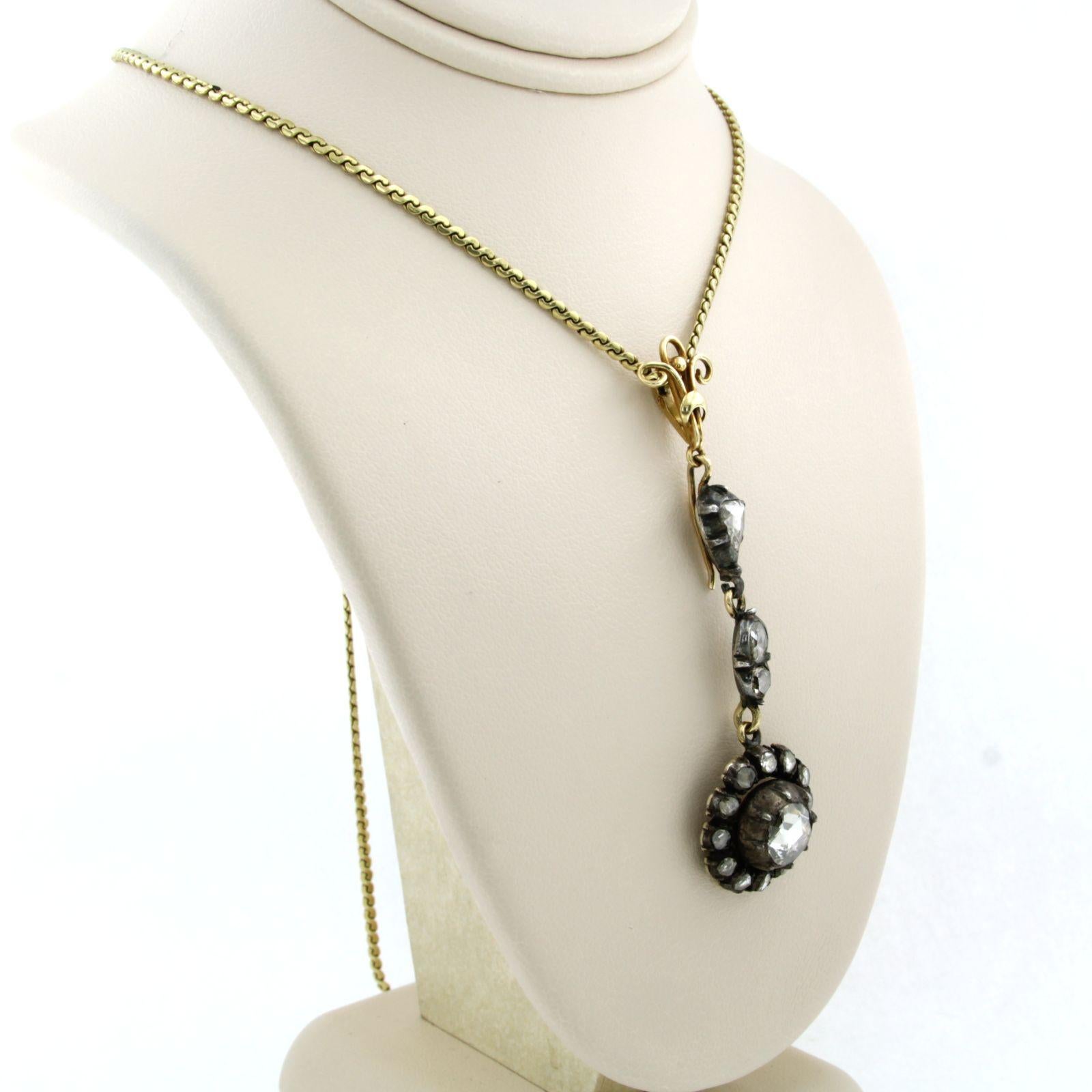 Necklace with pendant set with diamonds 14k yellow gold and silver In Good Condition For Sale In The Hague, ZH