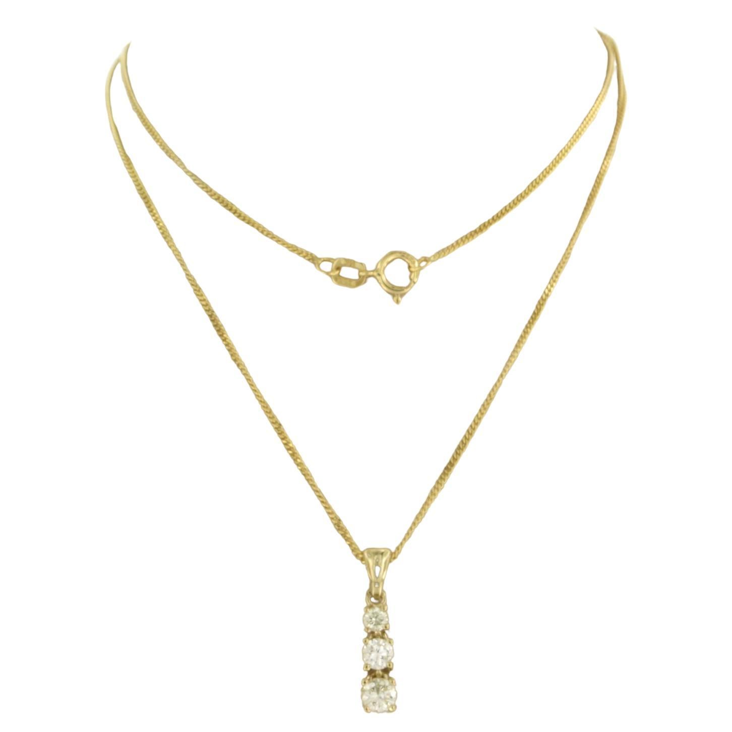 Necklace with pendant set with diamonds 14k yellow gold For Sale