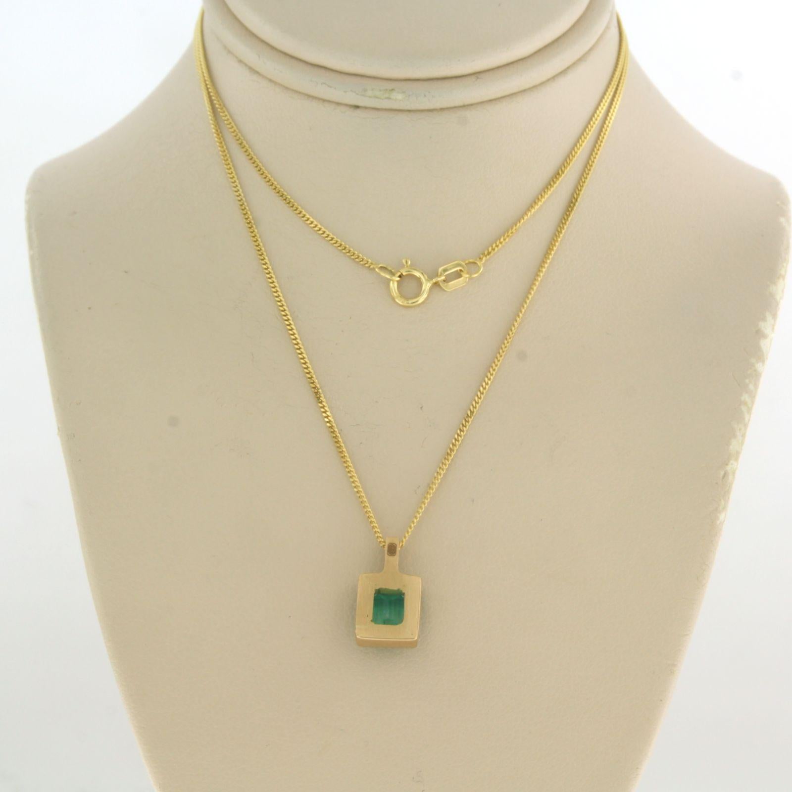Women's Necklace with pendant set with emerald and diamond 14k yellow gold