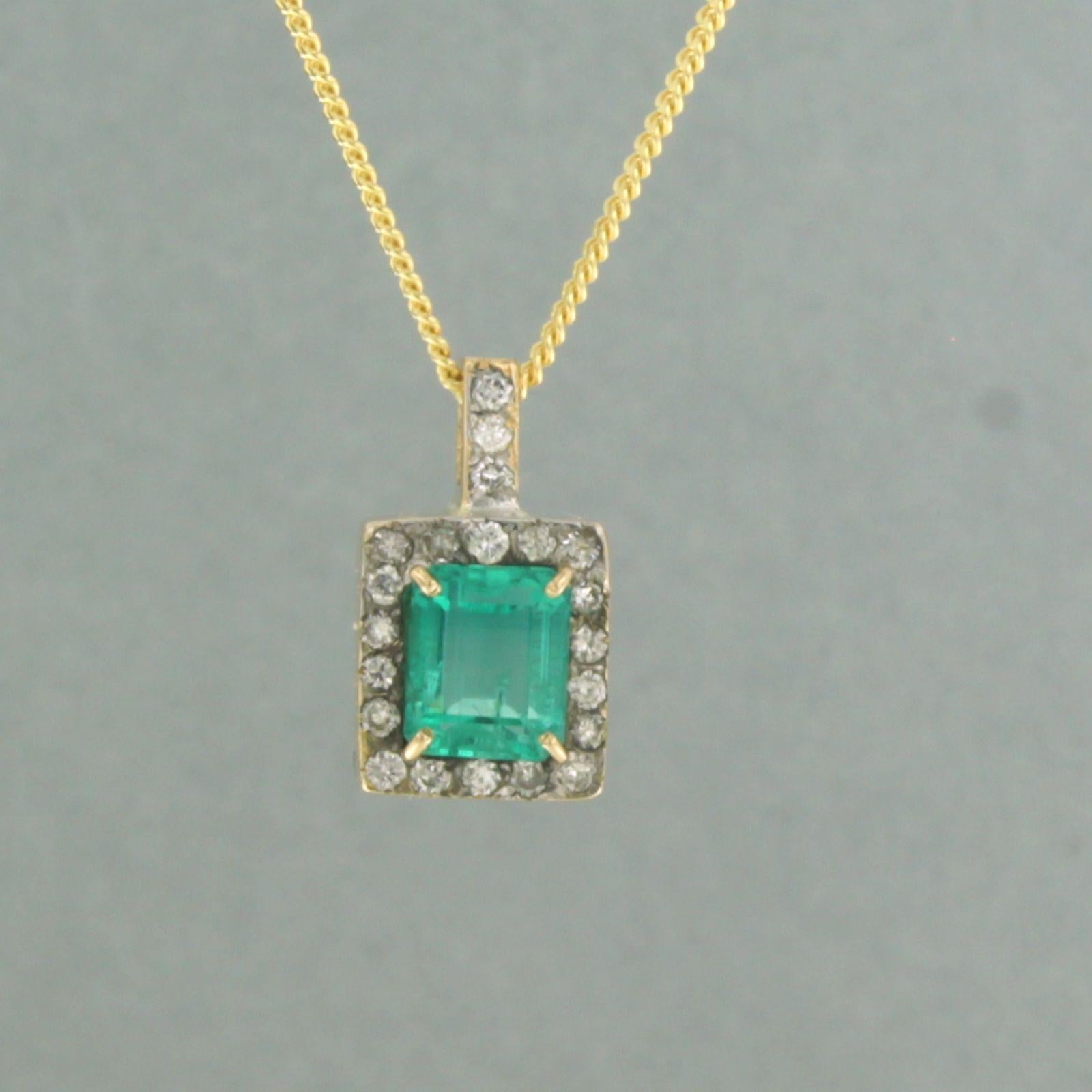 Necklace with pendant set with emerald and diamond 14k yellow gold 1