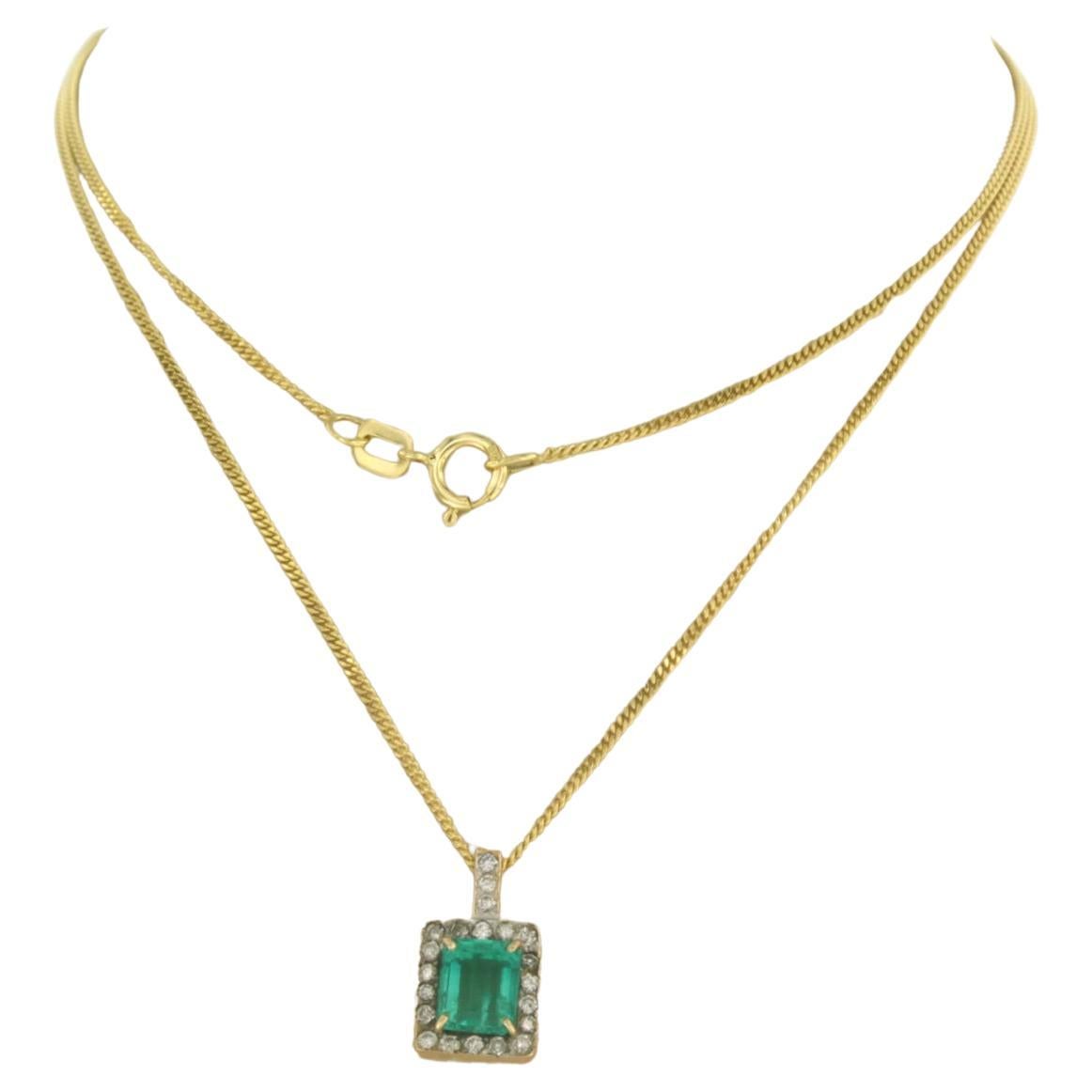 Necklace with pendant set with emerald and diamond 14k yellow gold