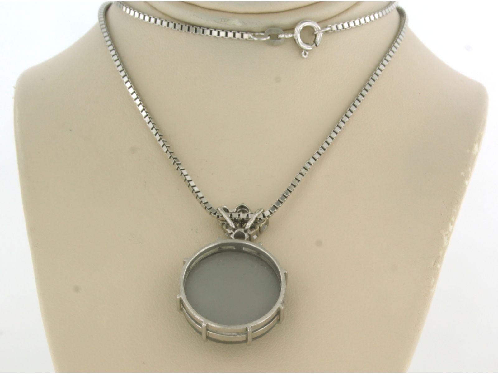 Necklace with pendant set with opal and diamond 14k white gold For Sale 1