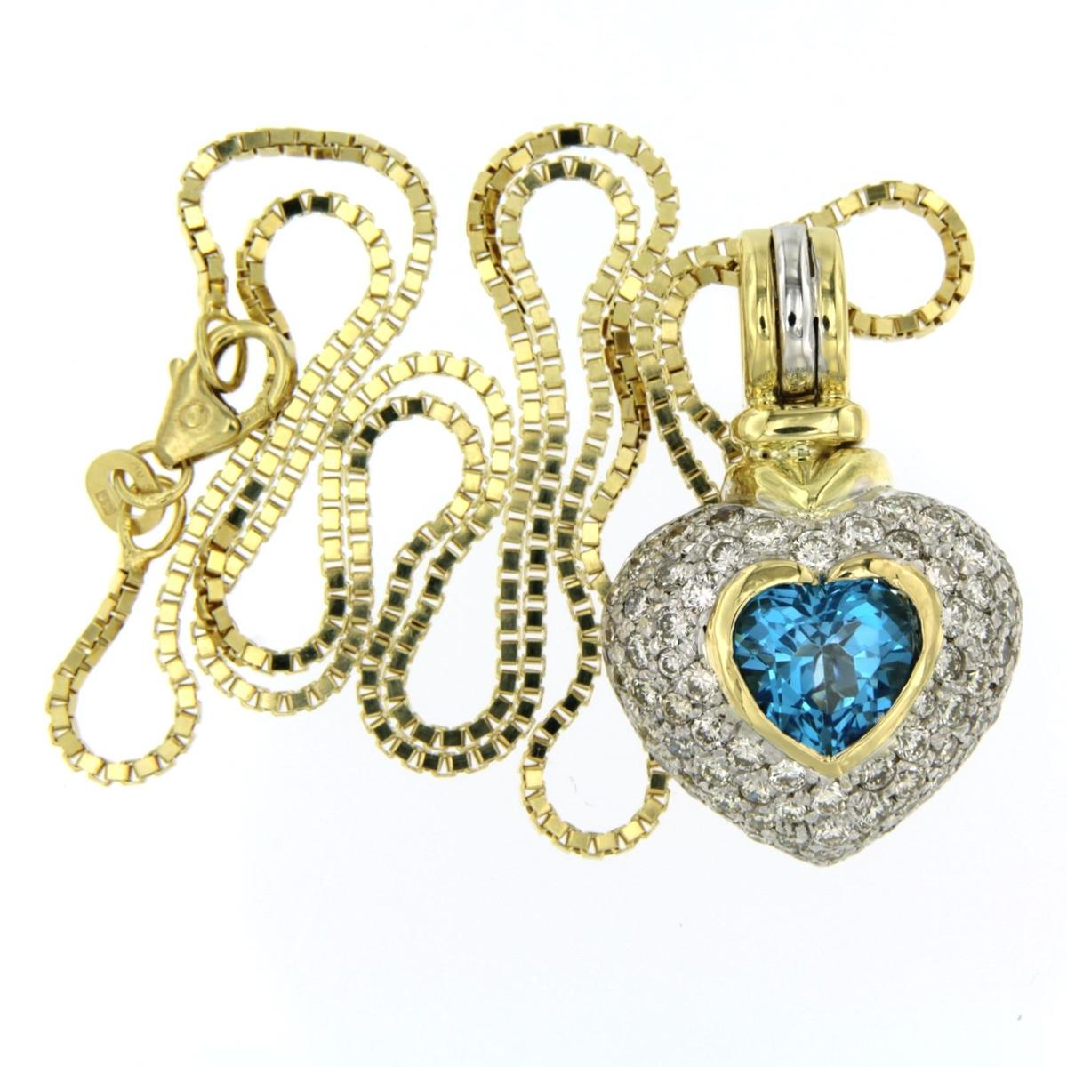 Modern Necklace with pendant set with topaz and diamond up to 2.00ct 14k and 18k gold For Sale