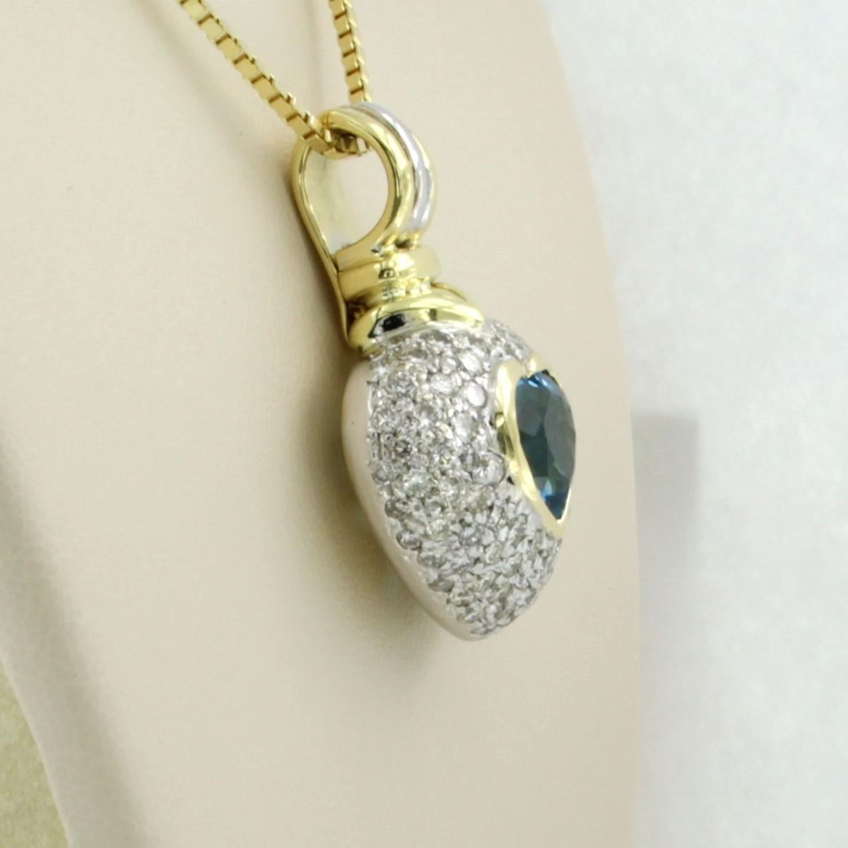Brilliant Cut Necklace with pendant set with topaz and diamond up to 2.00ct 14k and 18k gold For Sale