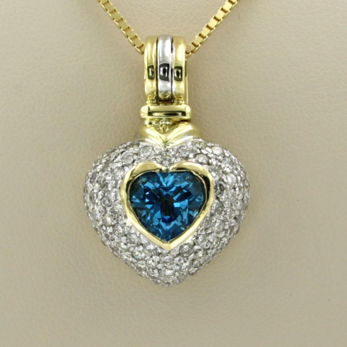 Necklace with pendant set with topaz and diamond up to 2.00ct 14k and 18k gold In Excellent Condition For Sale In The Hague, ZH