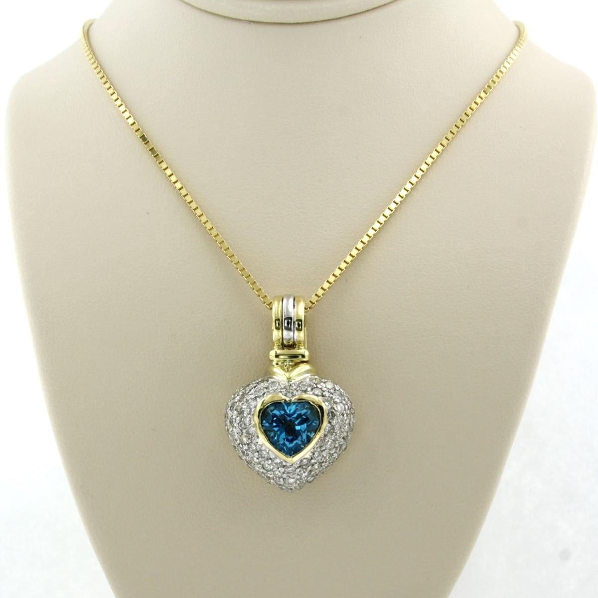 Necklace with pendant set with topaz and diamond up to 2.00ct 14k and 18k gold For Sale 1