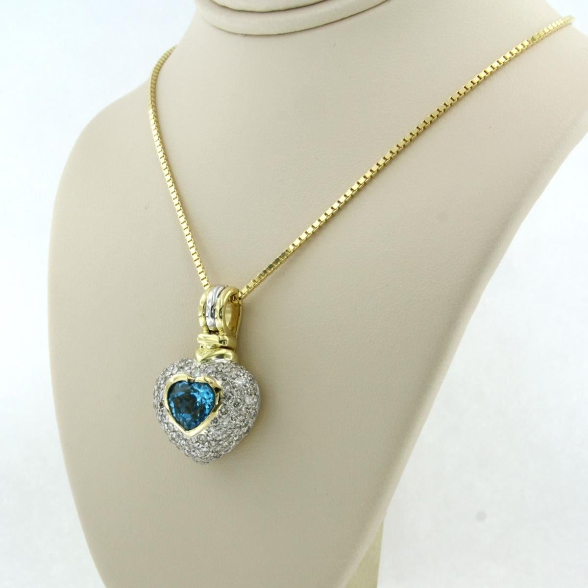 Necklace with pendant set with topaz and diamond up to 2.00ct 14k and 18k gold For Sale 2