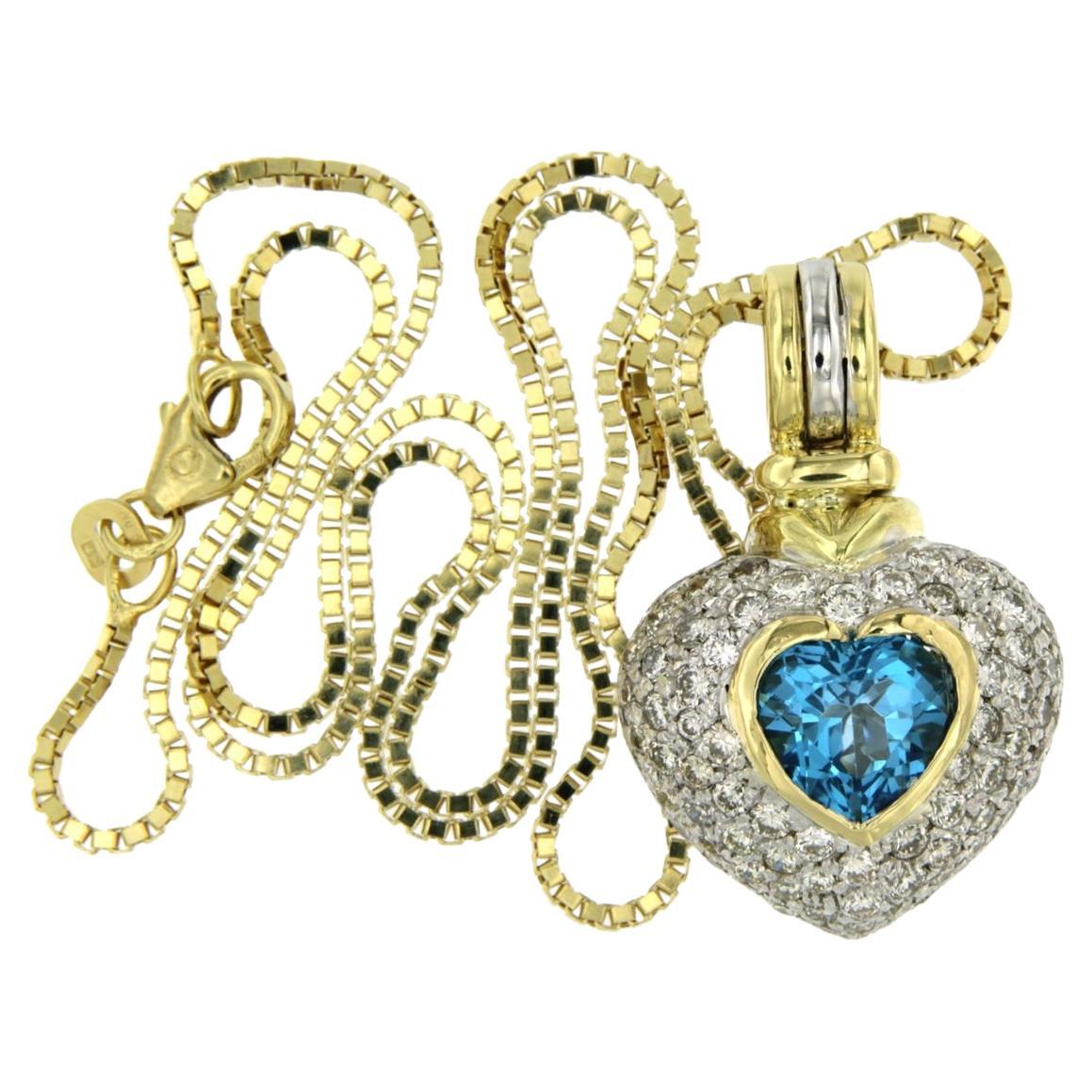 Necklace with pendant set with topaz and diamond up to 2.00ct 14k and 18k gold For Sale