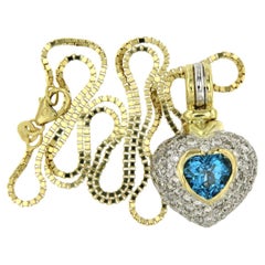 Collier avec pendentif serti de topaze et de diamants jusqu'à 2,00 carats en or 14k et 18k
