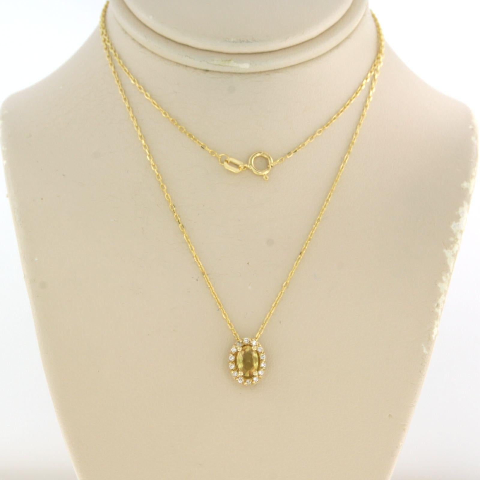 Necklace with pendant set with yellow sapphire and diamonds 14k yellow