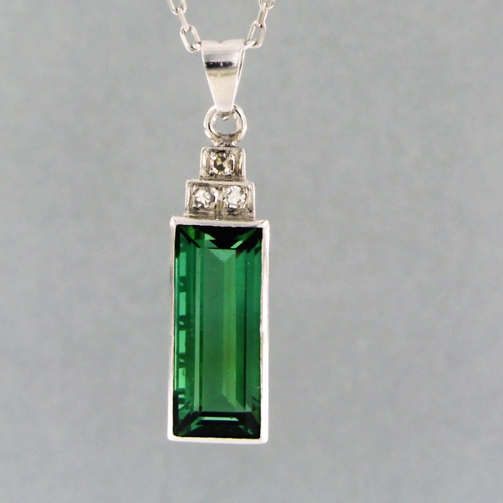 Modern Necklace with pendant Tourmaline and diamond 14k white gold 