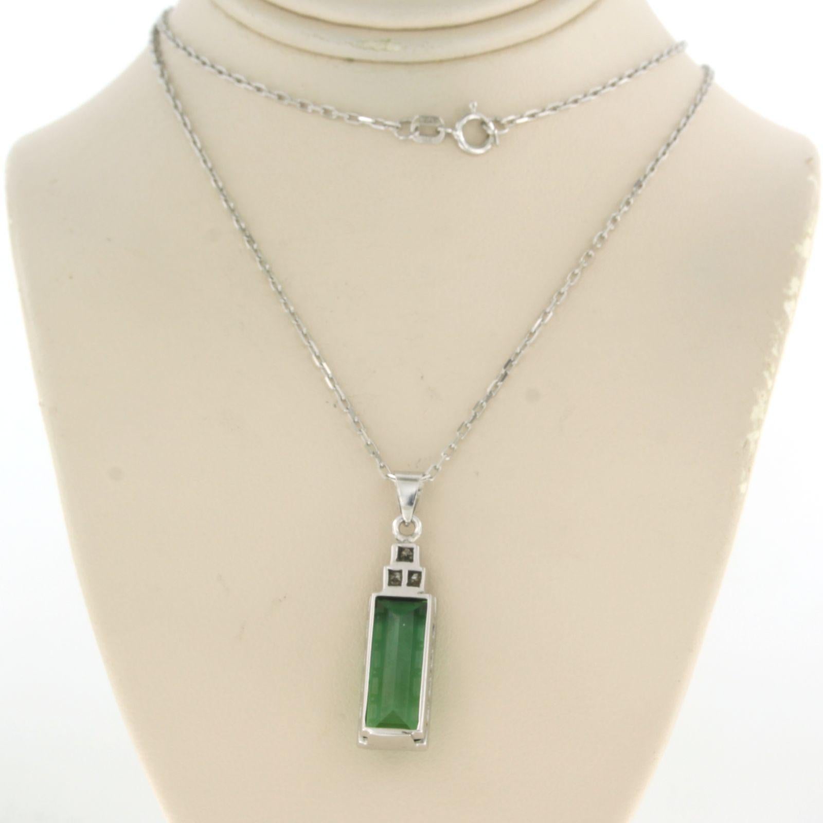 Women's Necklace with pendant Tourmaline and diamond 14k white gold 