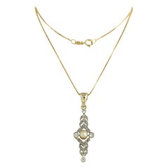 Halskette mit Anhänger aus Perle und Diamant (0,40 ct) – 18-karätiges Gold – 42 cm