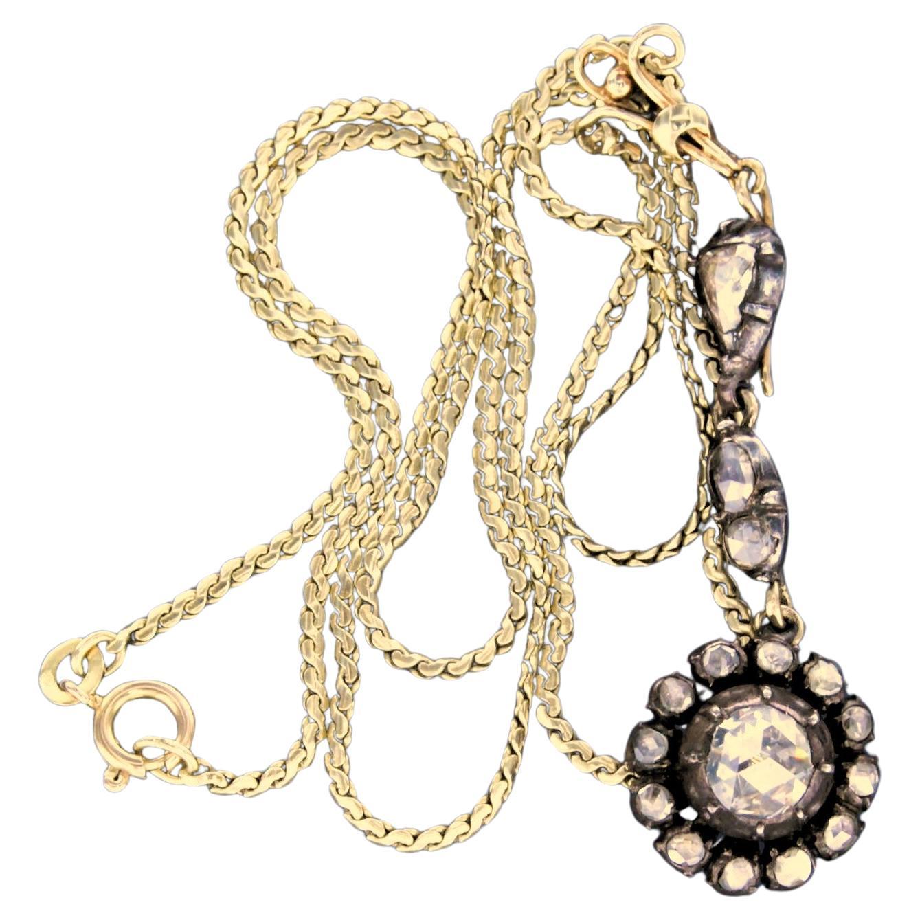 Necklace with pendant with rose cut diamonds up to 1.60ct 14k gold and silver
