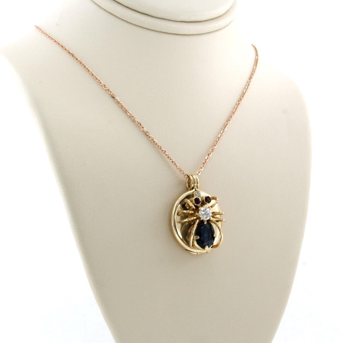 Collar con colgante de Zafiro Rubí y Diamante Oro rosa de 14k y 18k Corte brillante en venta