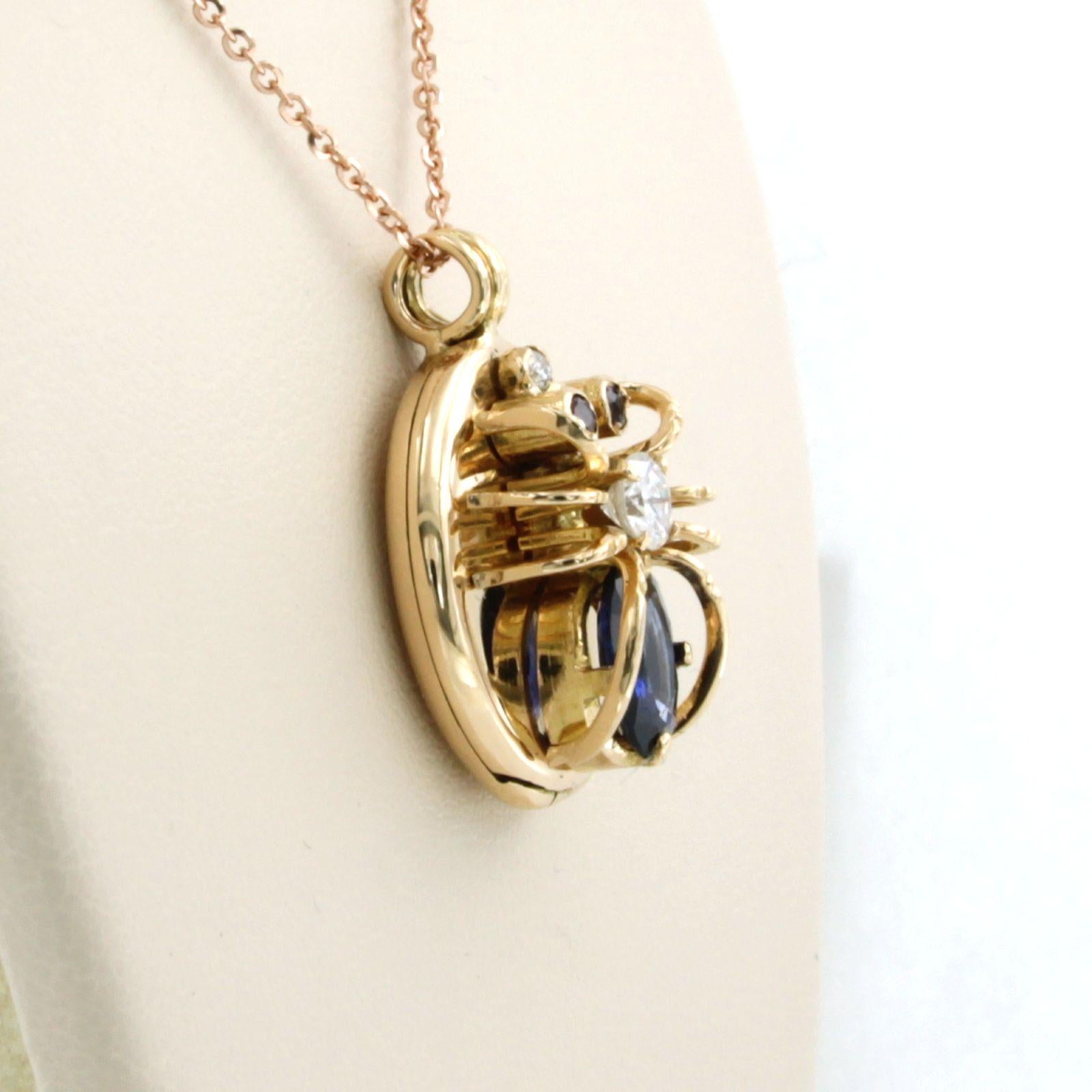 Necklace with pendant with Sapphire Ruby and Diamond 14k and 18k pink gold In Excellent Condition For Sale In The Hague, ZH