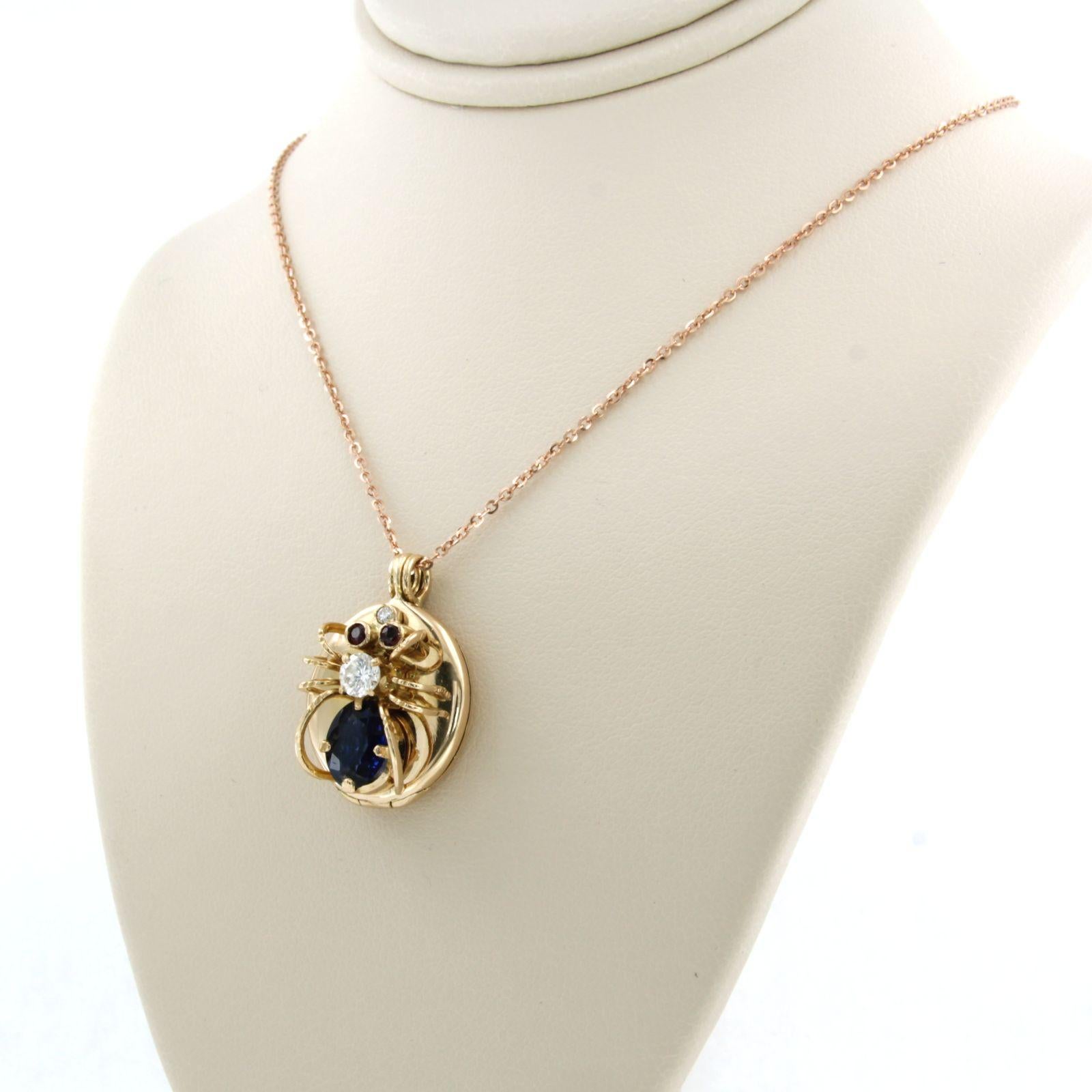 Women's Necklace with pendant with Sapphire Ruby and Diamond 14k and 18k pink gold For Sale