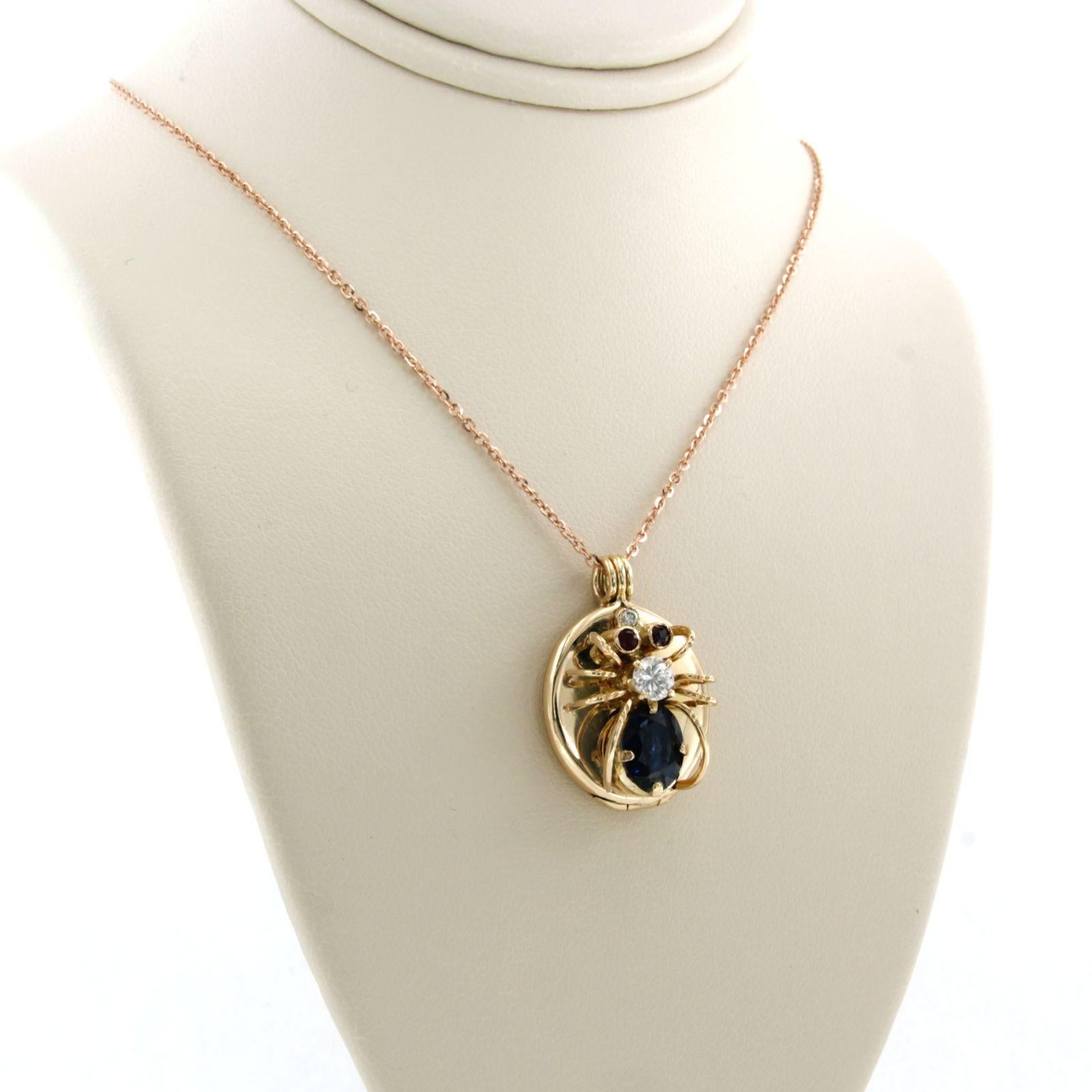Necklace with pendant with Sapphire Ruby and Diamond 14k and 18k pink gold For Sale 1