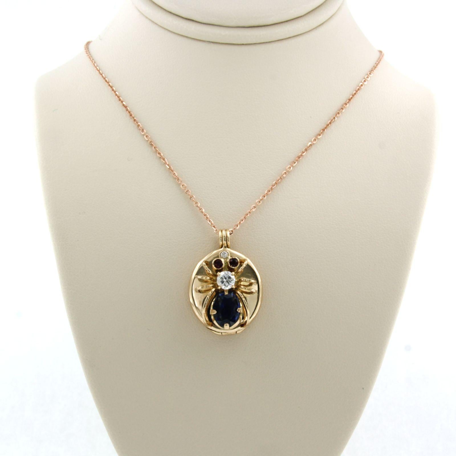 Necklace with pendant with Sapphire Ruby and Diamond 14k and 18k pink gold For Sale 2