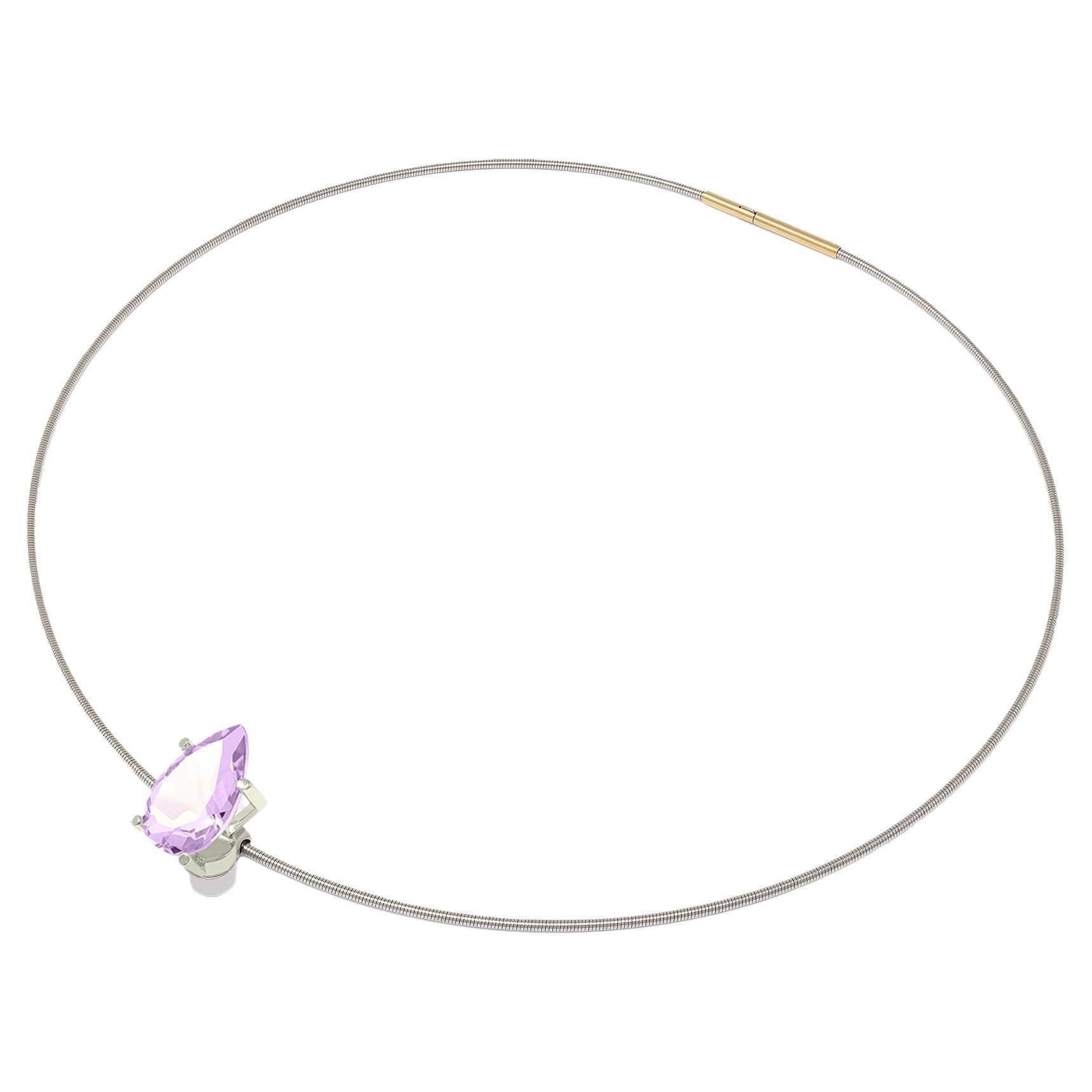 Necklace with Pink Amethyst, 18k and Surgical Steel For Sale
