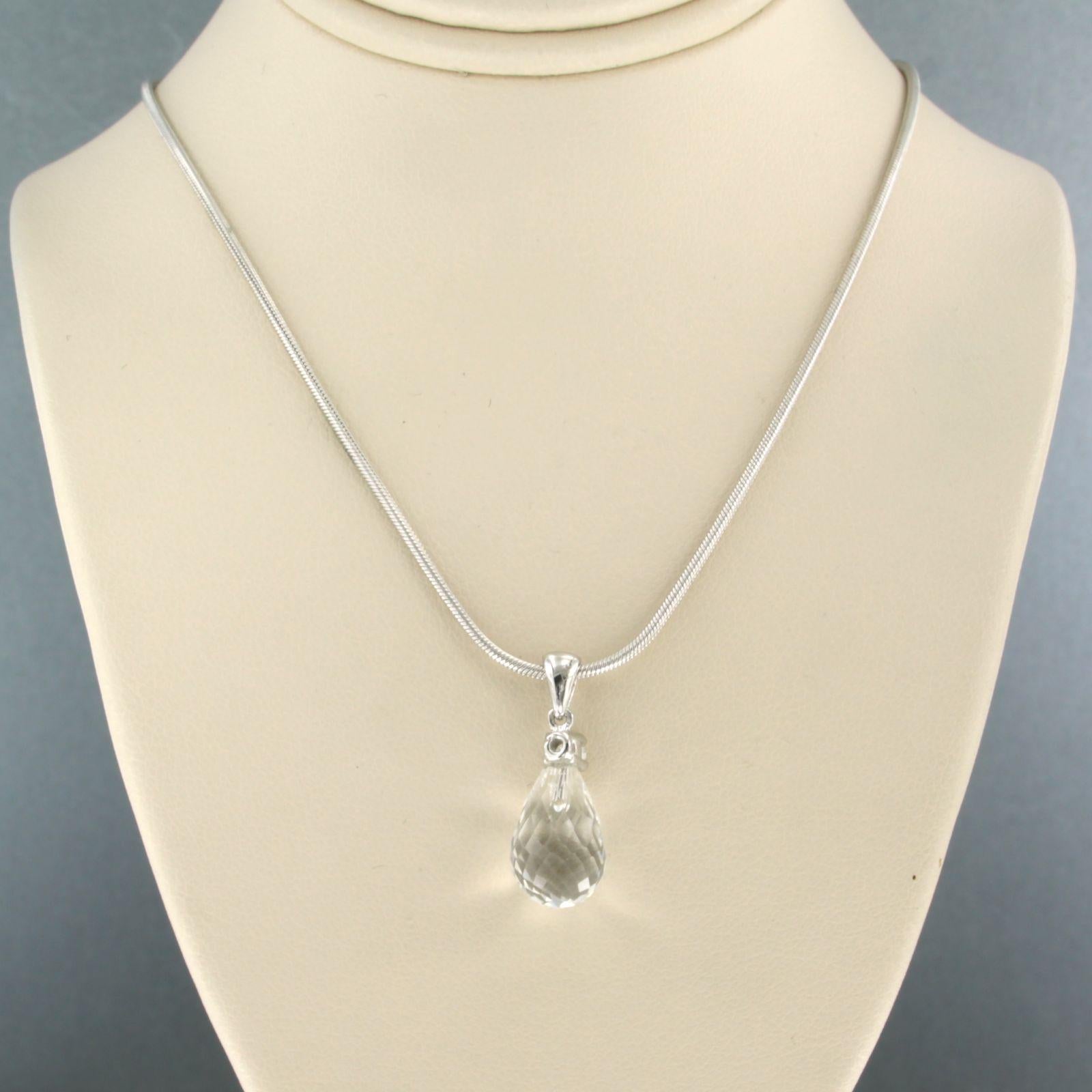 Modern Necklace with rockcrystal and diamond 14k white gold For Sale