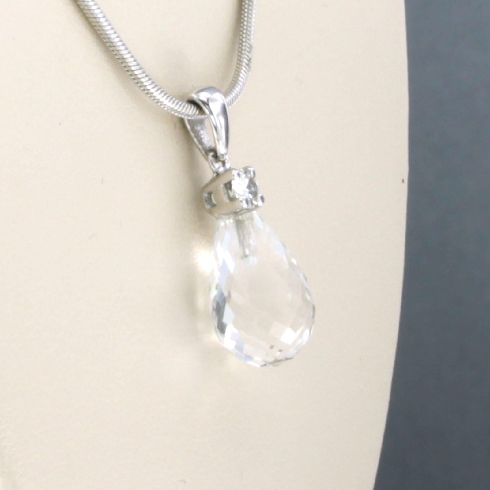 Brilliant Cut Necklace with rockcrystal and diamond 14k white gold For Sale