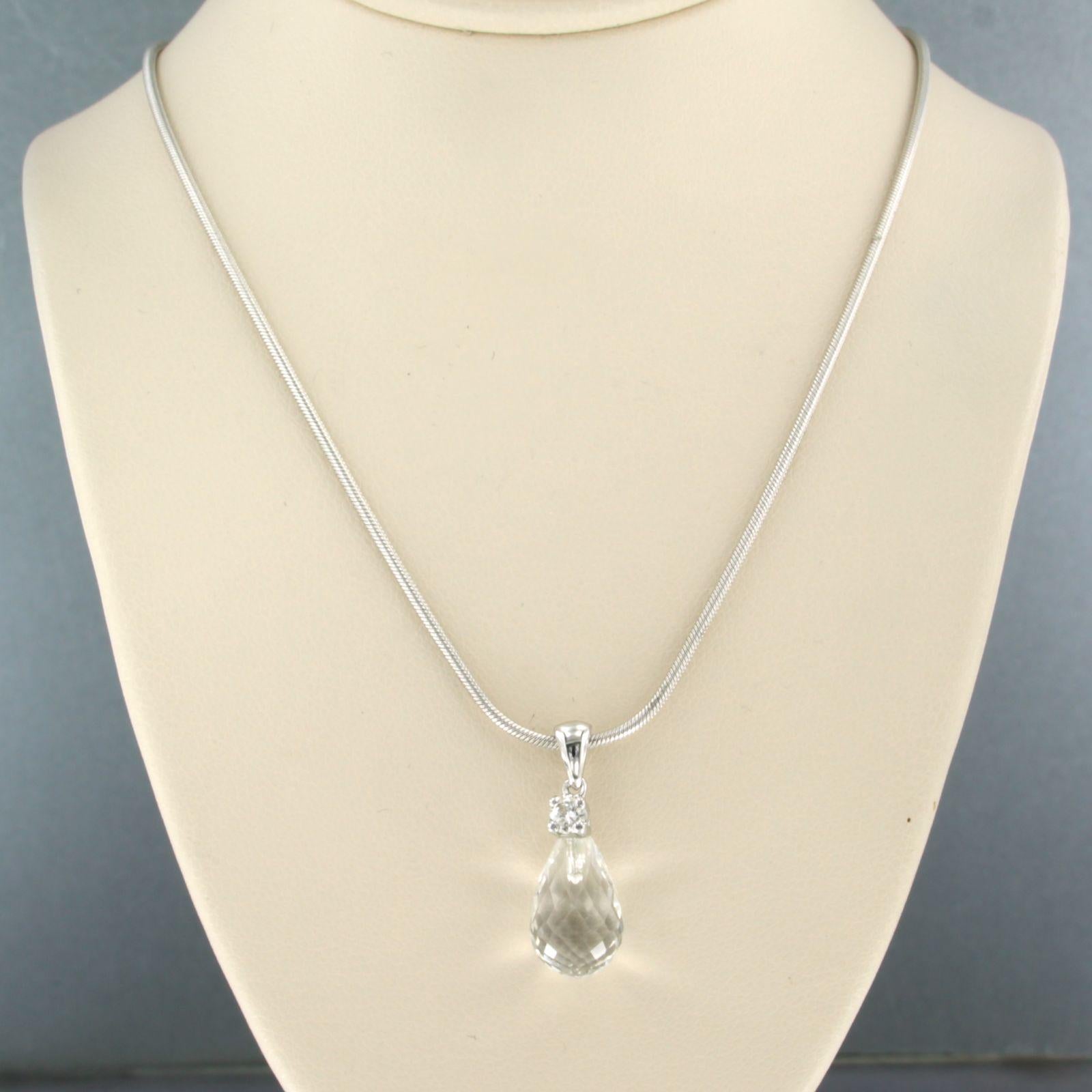 Women's or Men's Necklace with rockcrystal and diamond 14k white gold For Sale