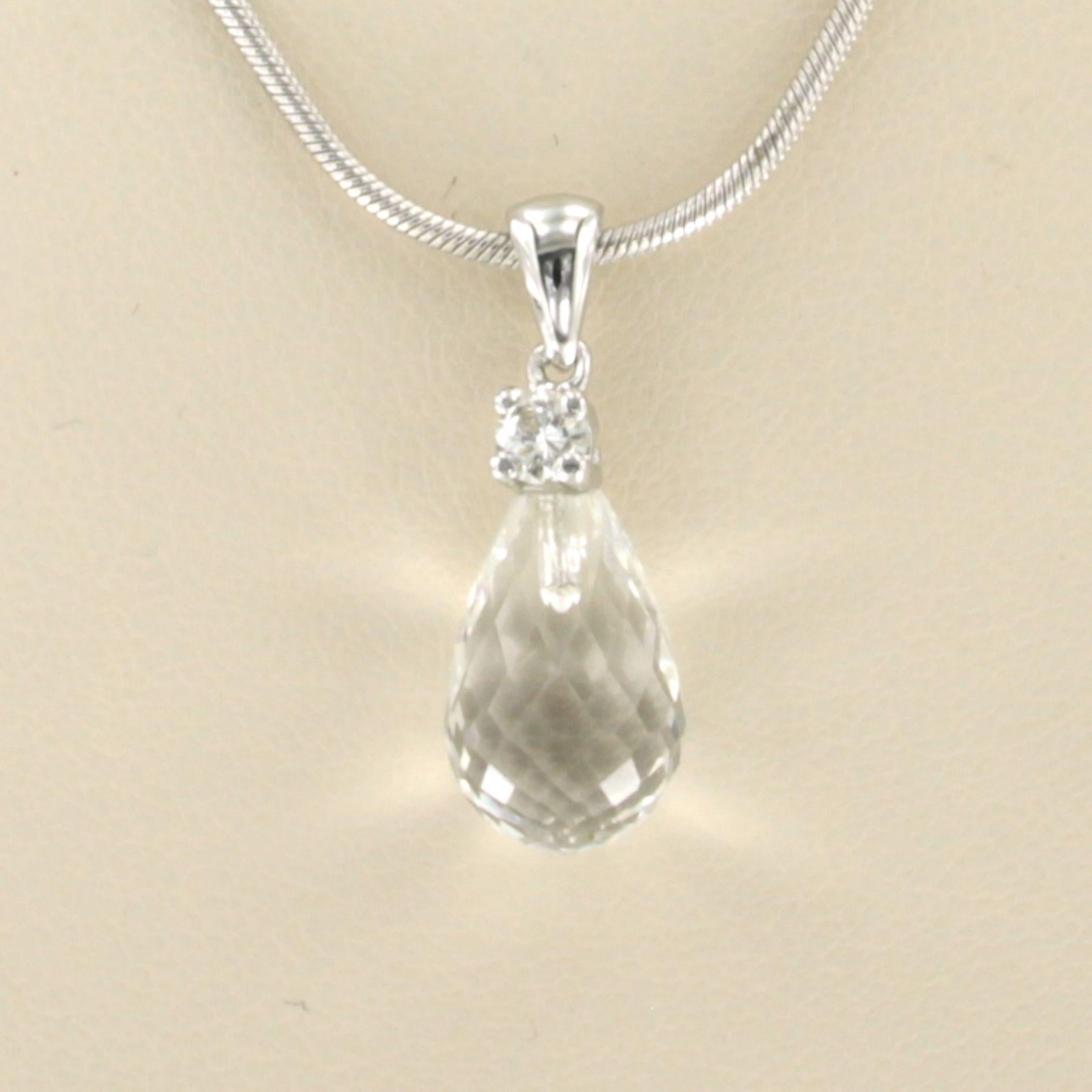Necklace with rockcrystal and diamond 14k white gold For Sale 1