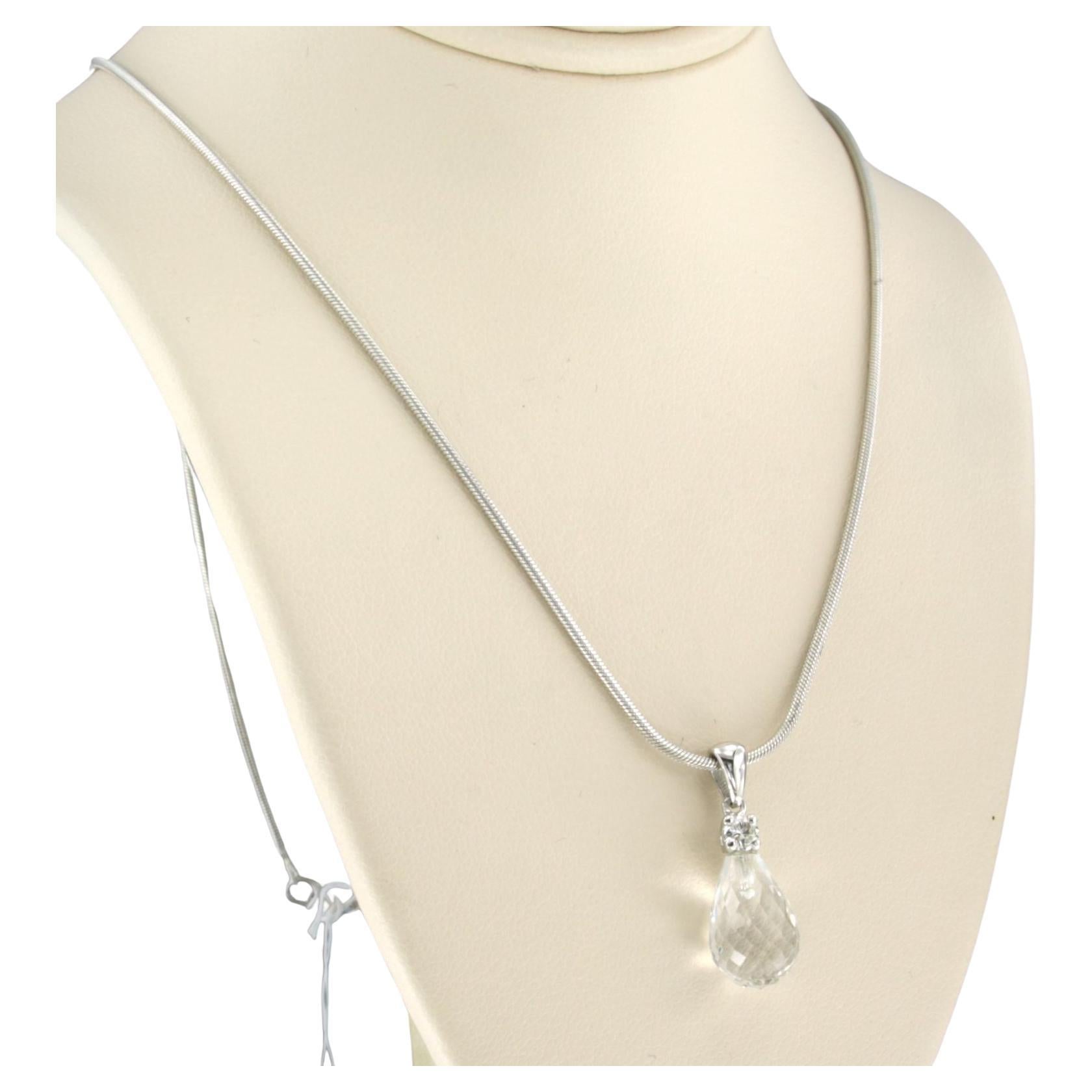 Necklace with rockcrystal and diamond 14k white gold For Sale