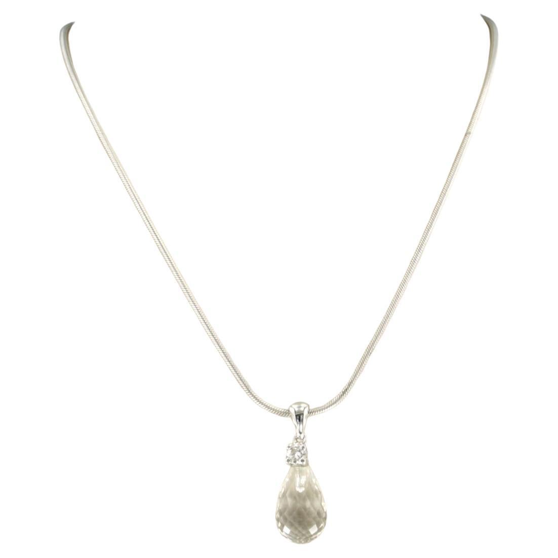 Necklace with rockcrystal and diamond 14k white gold