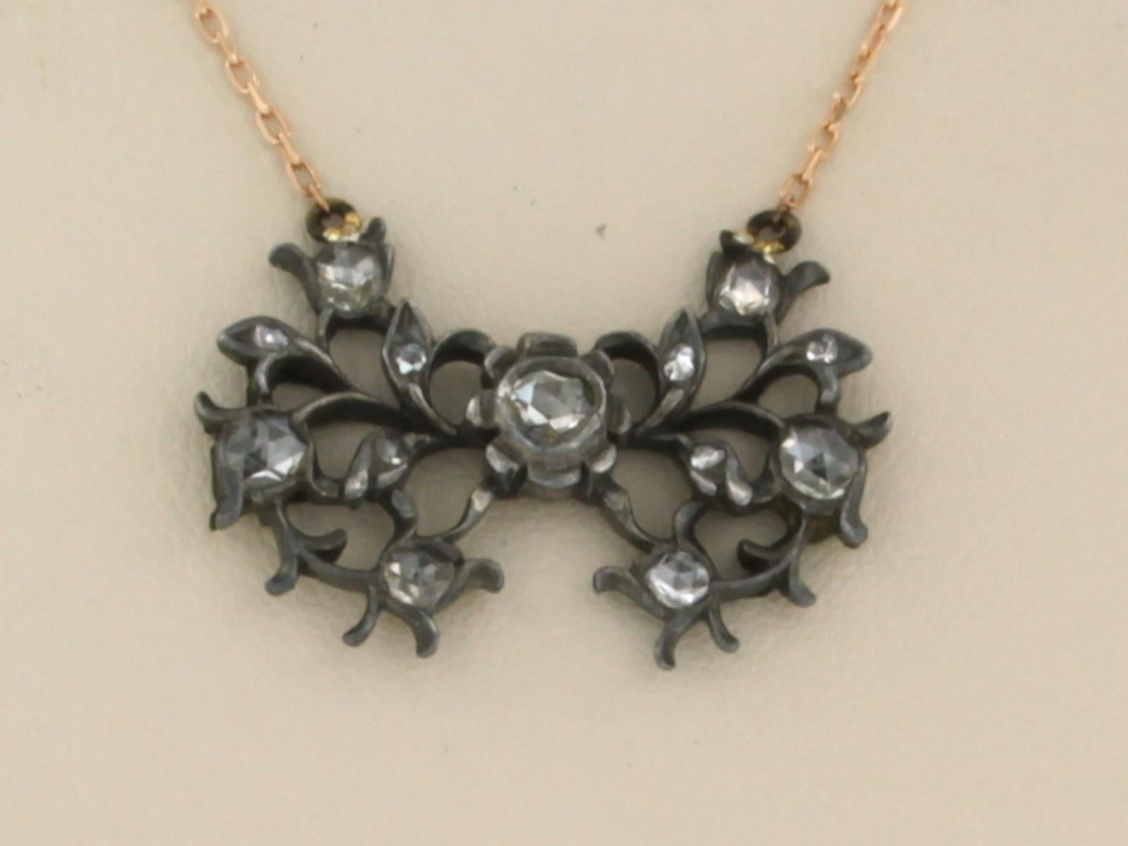Collana con diamanti taglio rosa fino a 0,25ct - 4,1 grammi - Oro 14k e argento In condizioni ottime in vendita a The Hague, ZH
