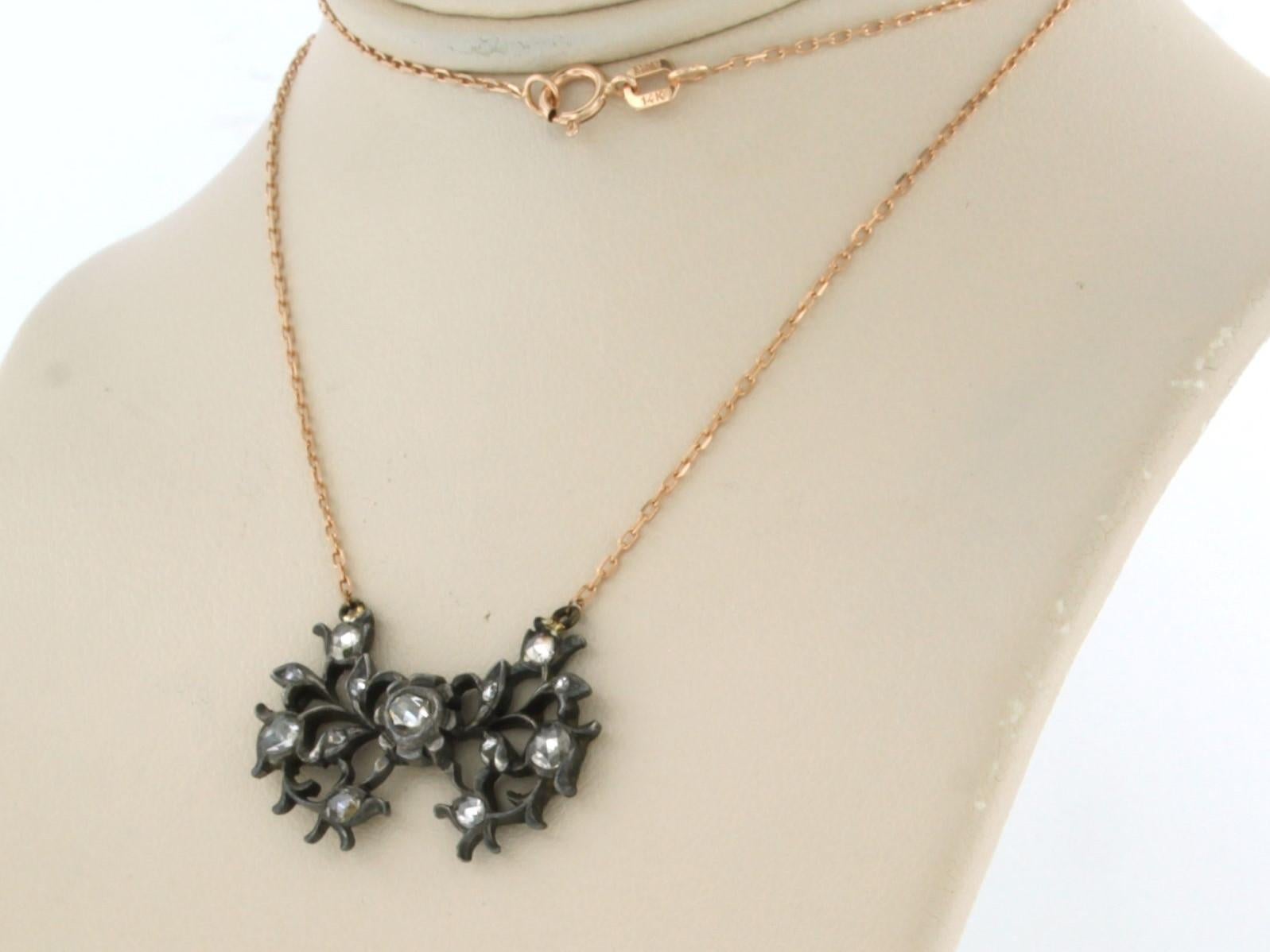 Collana con diamanti taglio rosa fino a 0,25ct - 4,1 grammi - Oro 14k e argento in vendita 1