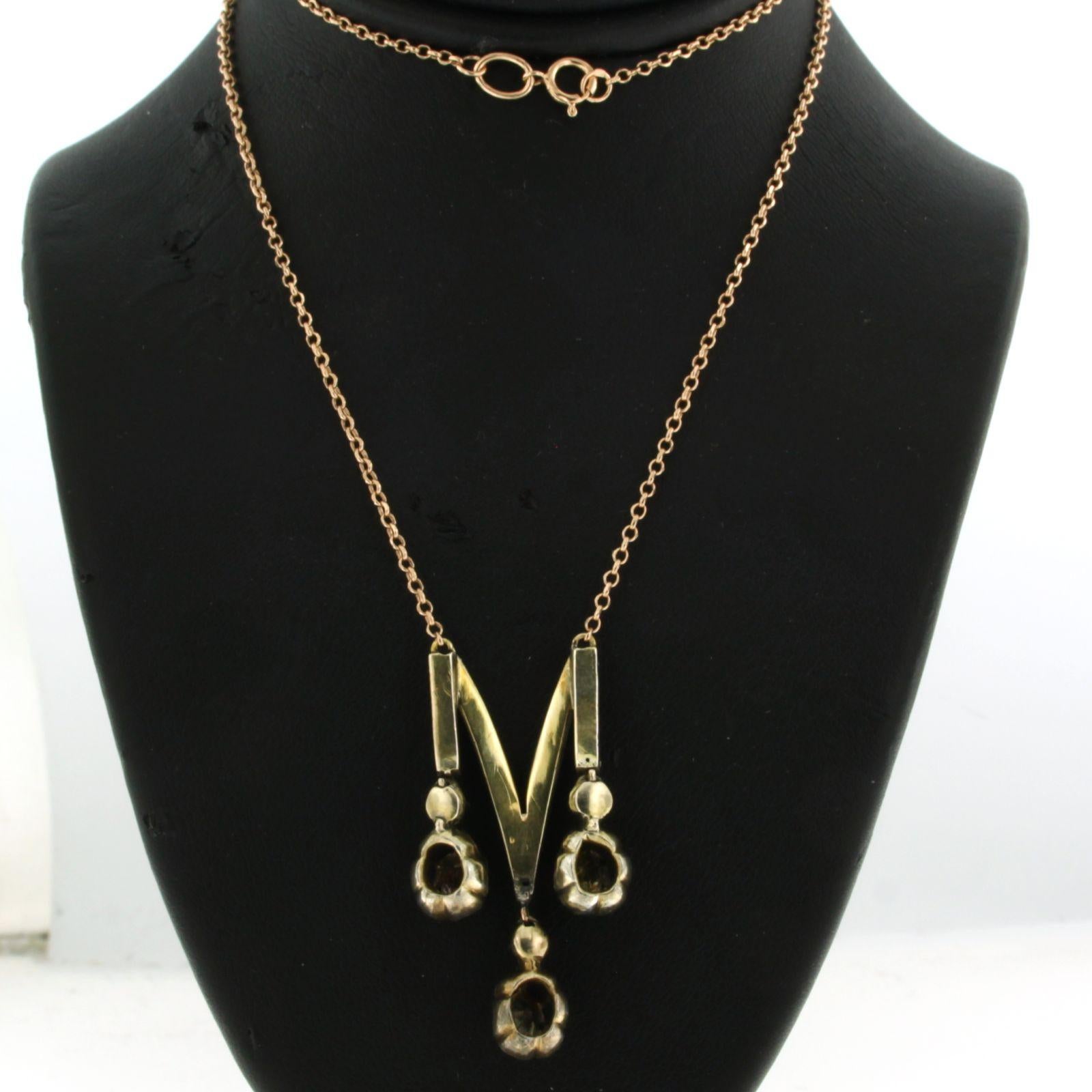 Collar con diamantes talla rosa de hasta 1,00 ct 6,8 gramos Oro de 14 quilates y plata en Excelente estado para la venta en The Hague, ZH