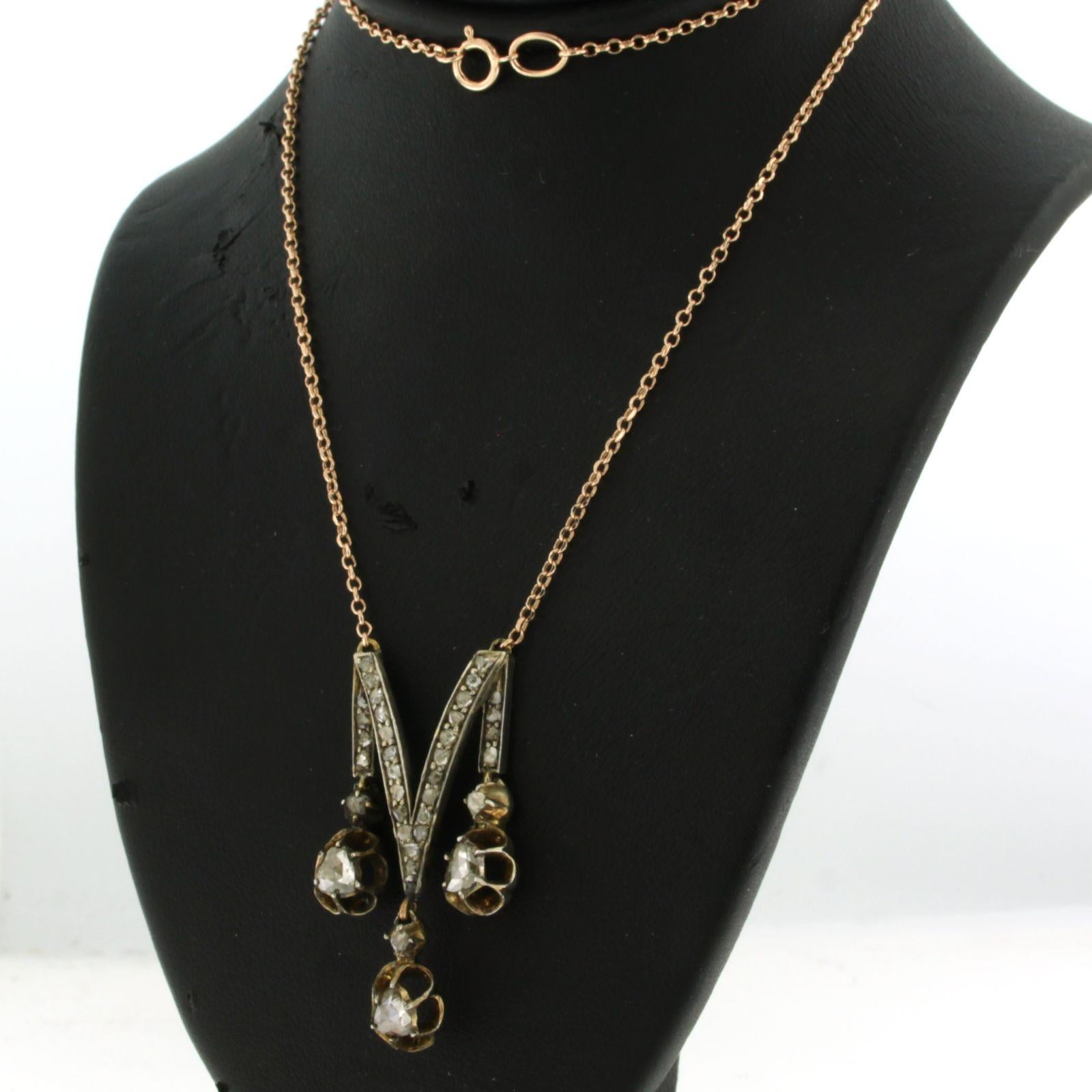 Femenino o masculino Collar con diamantes talla rosa de hasta 1,00 ct 6,8 gramos Oro de 14 quilates y plata en venta