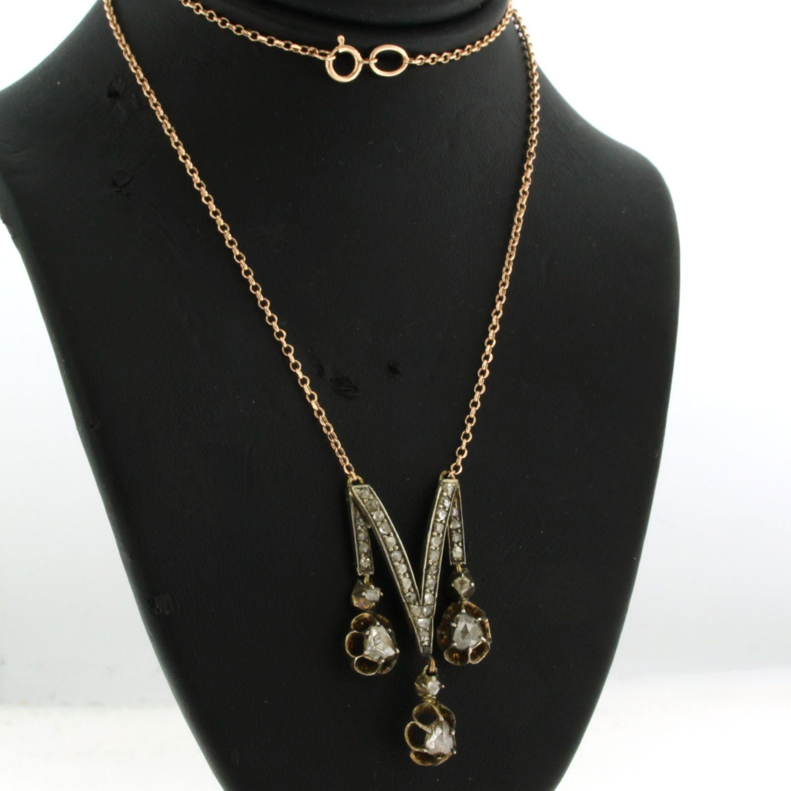Collar con diamantes talla rosa de hasta 1,00 ct 6,8 gramos Oro de 14 quilates y plata en venta 1