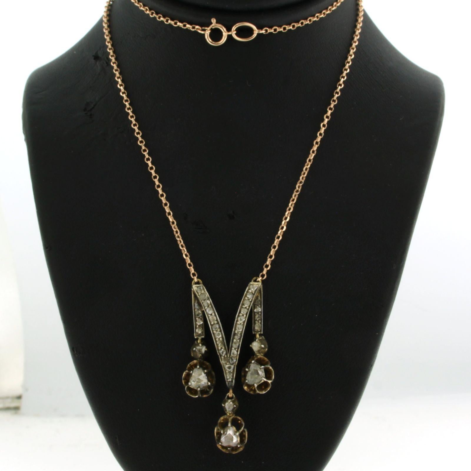 Collar con diamantes talla rosa de hasta 1,00 ct 6,8 gramos Oro de 14 quilates y plata en venta 2