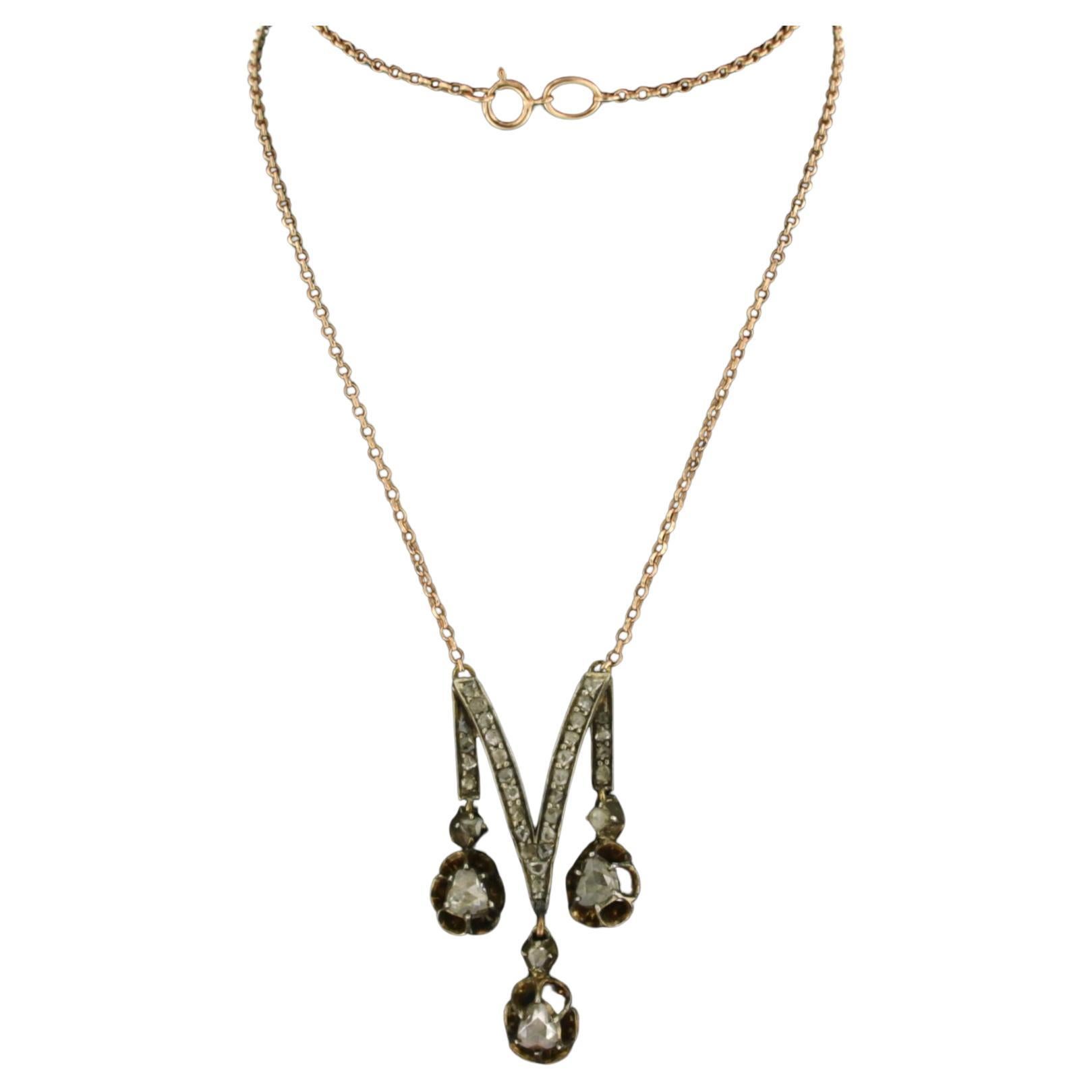 Collar con diamantes talla rosa de hasta 1,00 ct 6,8 gramos Oro de 14 quilates y plata en venta
