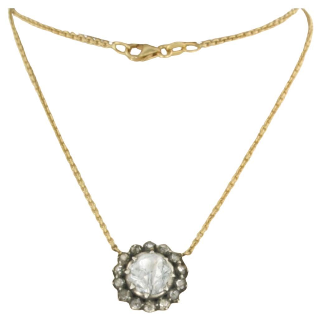 Necklace with rose cut diamonds up to 1.20ct 18k gold and silver