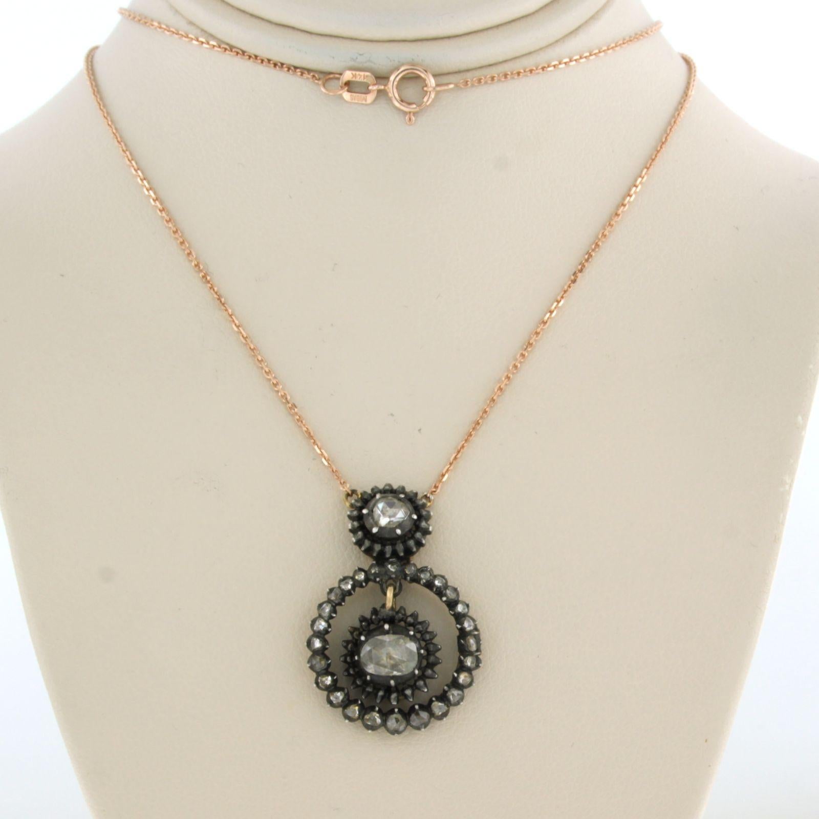 Early Victorian Necklace with rose diamonds up to 0.50ct 14k pink gold and silver For Sale