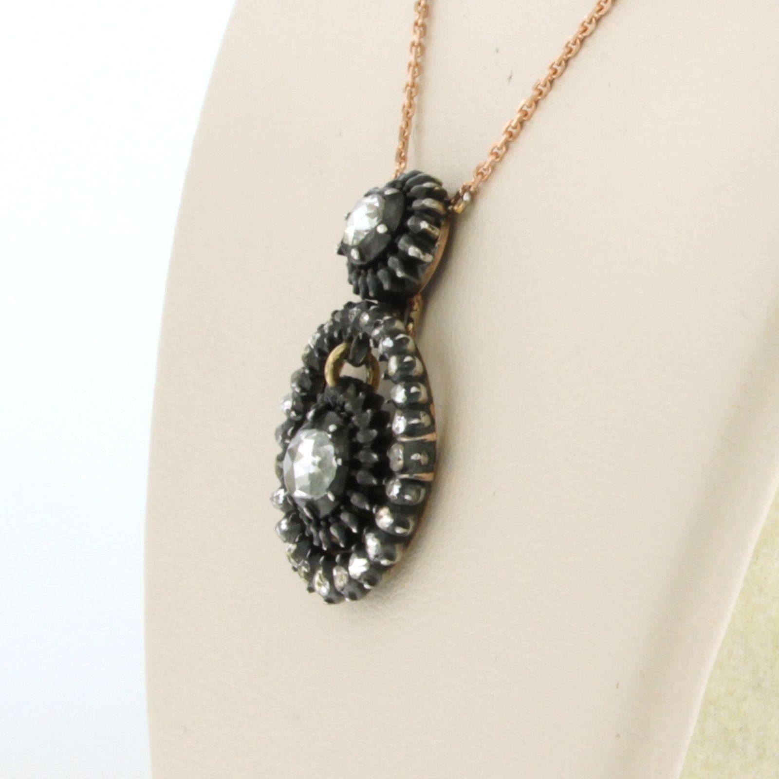 Necklace with rose diamonds up to 0.50ct 14k pink gold and silver In Excellent Condition For Sale In The Hague, ZH