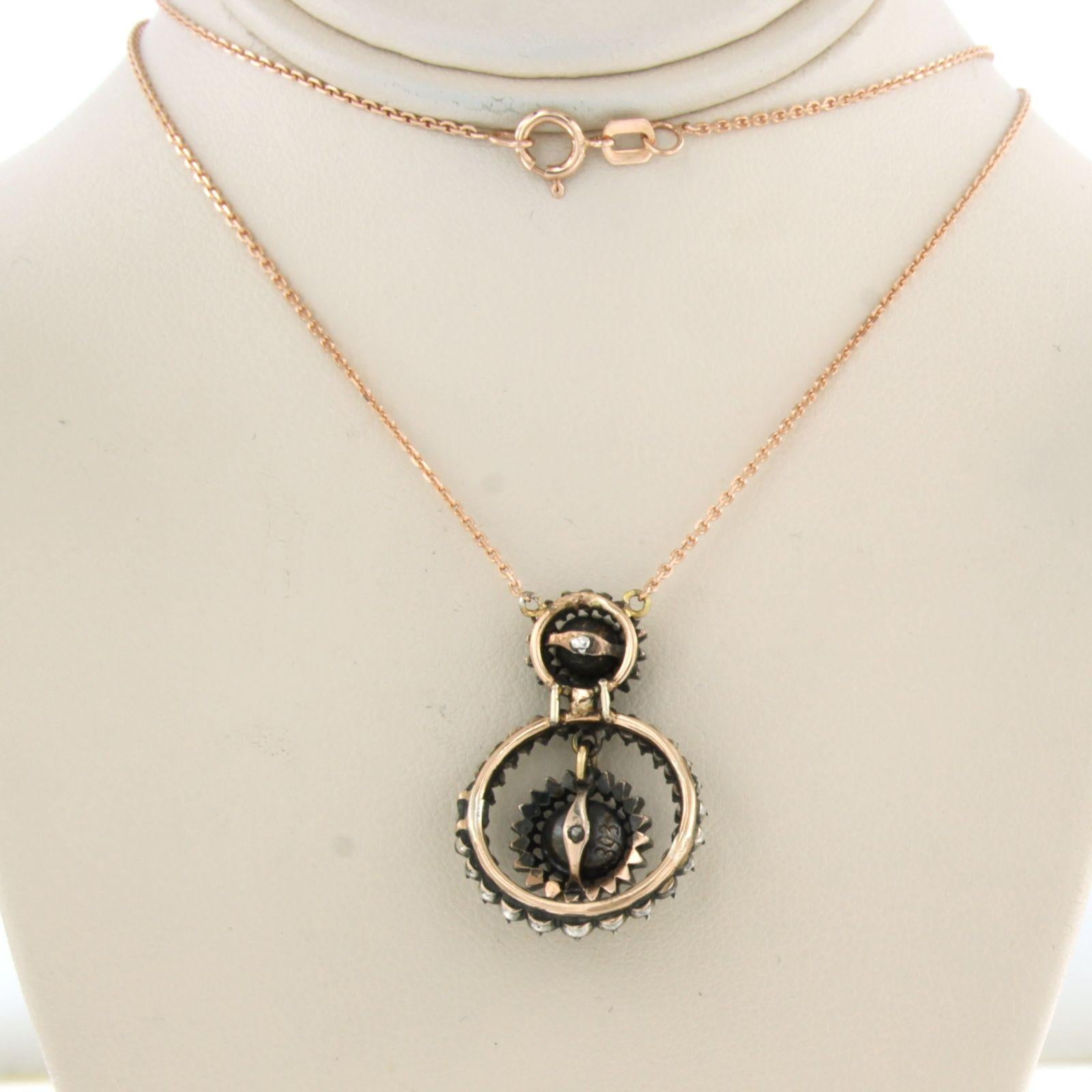 Women's Necklace with rose diamonds up to 0.50ct 14k pink gold and silver For Sale