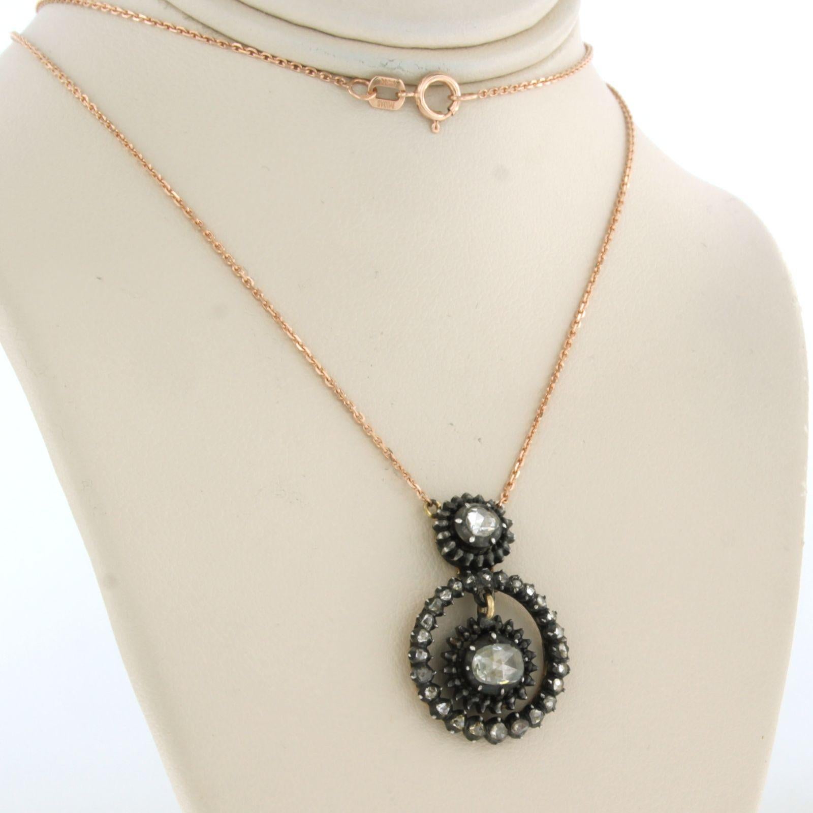 Necklace with rose diamonds up to 0.50ct 14k pink gold and silver For Sale 1