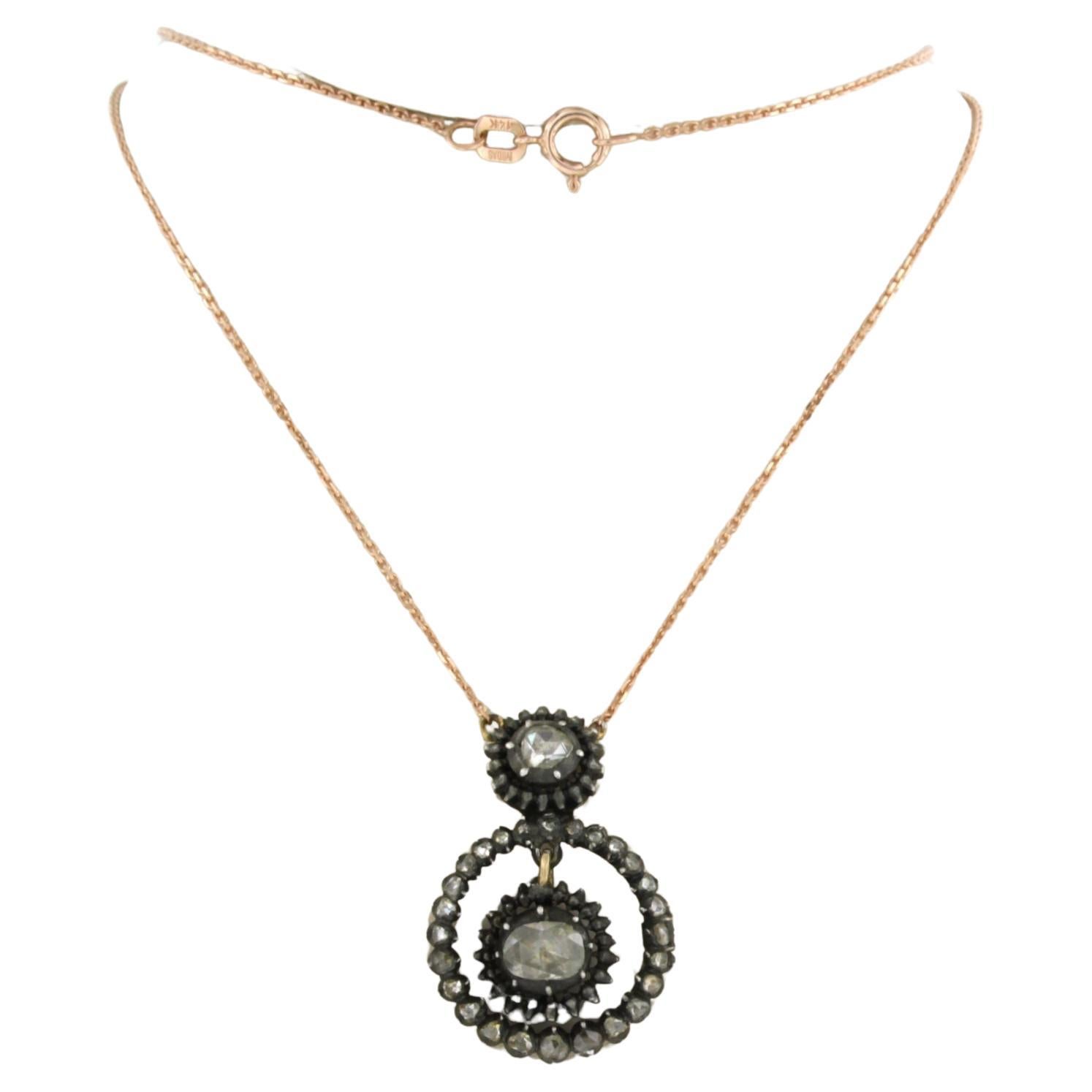 Necklace with rose diamonds up to 0.50ct 14k pink gold and silver