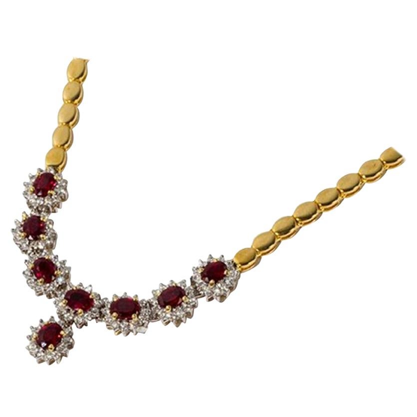  Rubies and Diamonds, 18 k Yellow Gold necklace